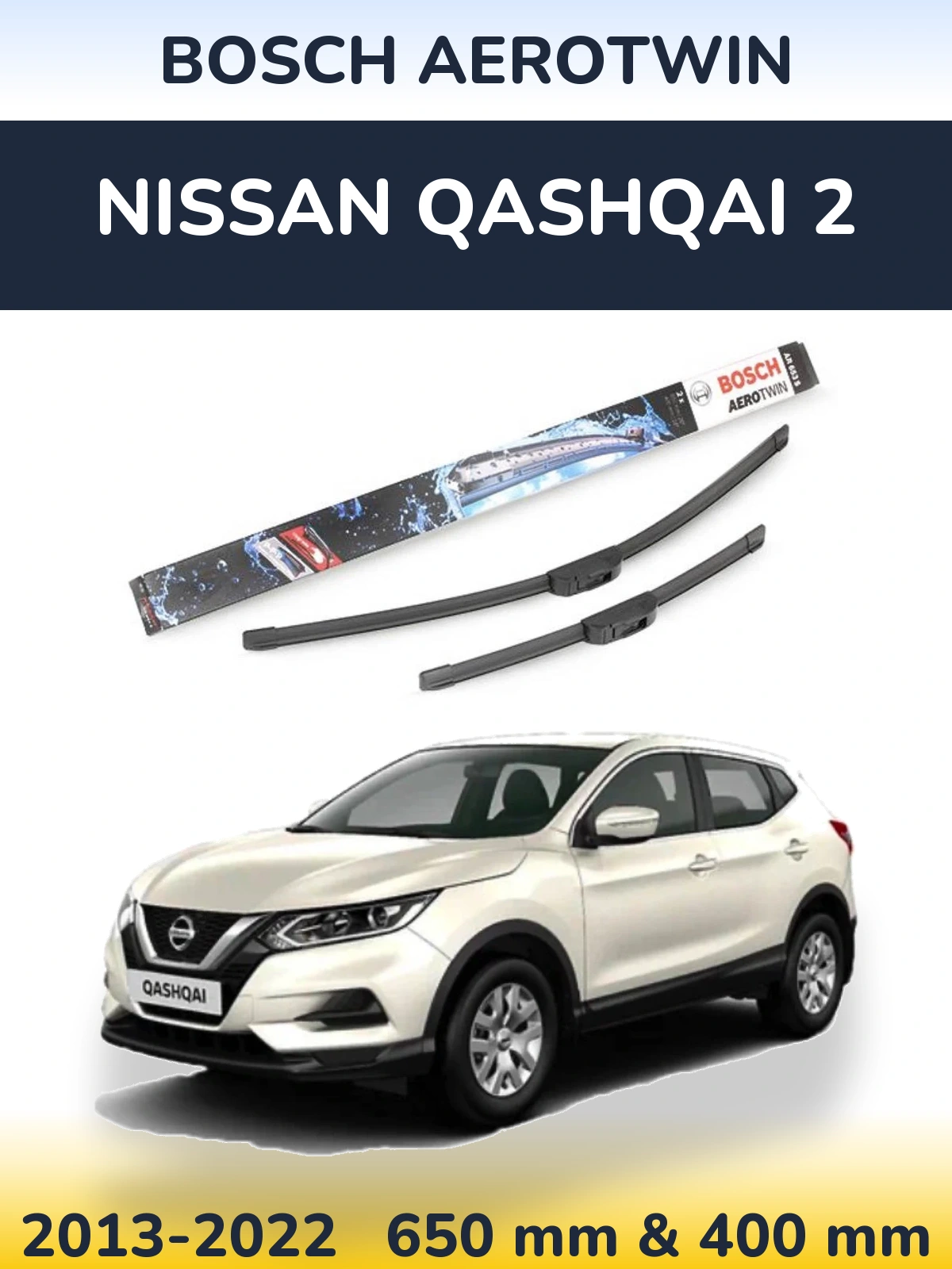 Sada předních stěračů BOSCH AeroTwin 650 a 400 mm pro Nissan Qashqai 2 2013-2022