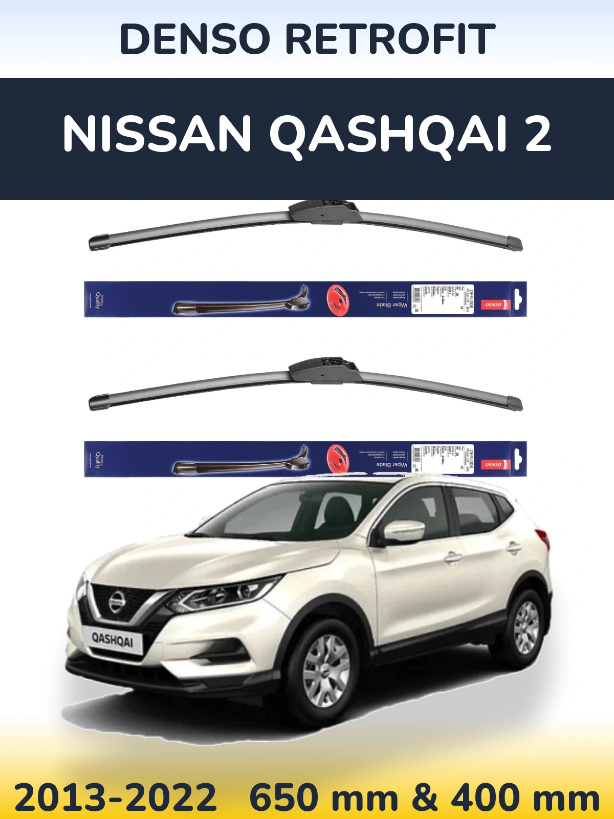 Sada předních stěračů Denso Retrofit 650 a 400 mm pro Nissan Qashqai 2 2013-2022