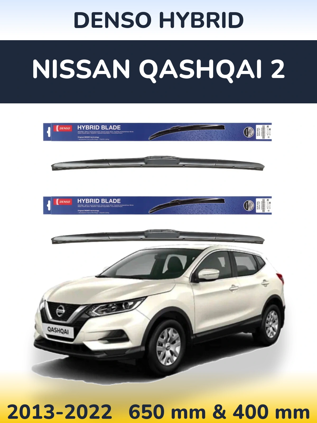 Sada předních stěračů Denso Hybrid 650 a 400 mm pro Nissan Qashqai 2 2013-2022