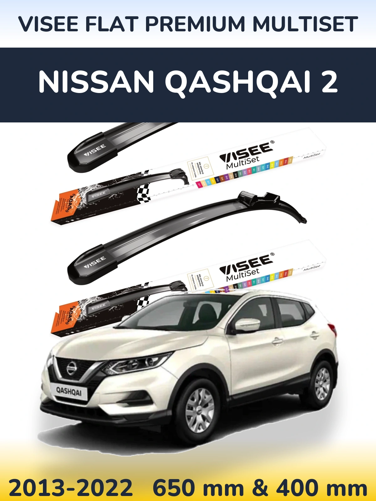 Sada předních stěračů VISEE FLAT PREMIUM MultiSet 650 a 400 mm pro Nissan Qashqai 2 2013-2022