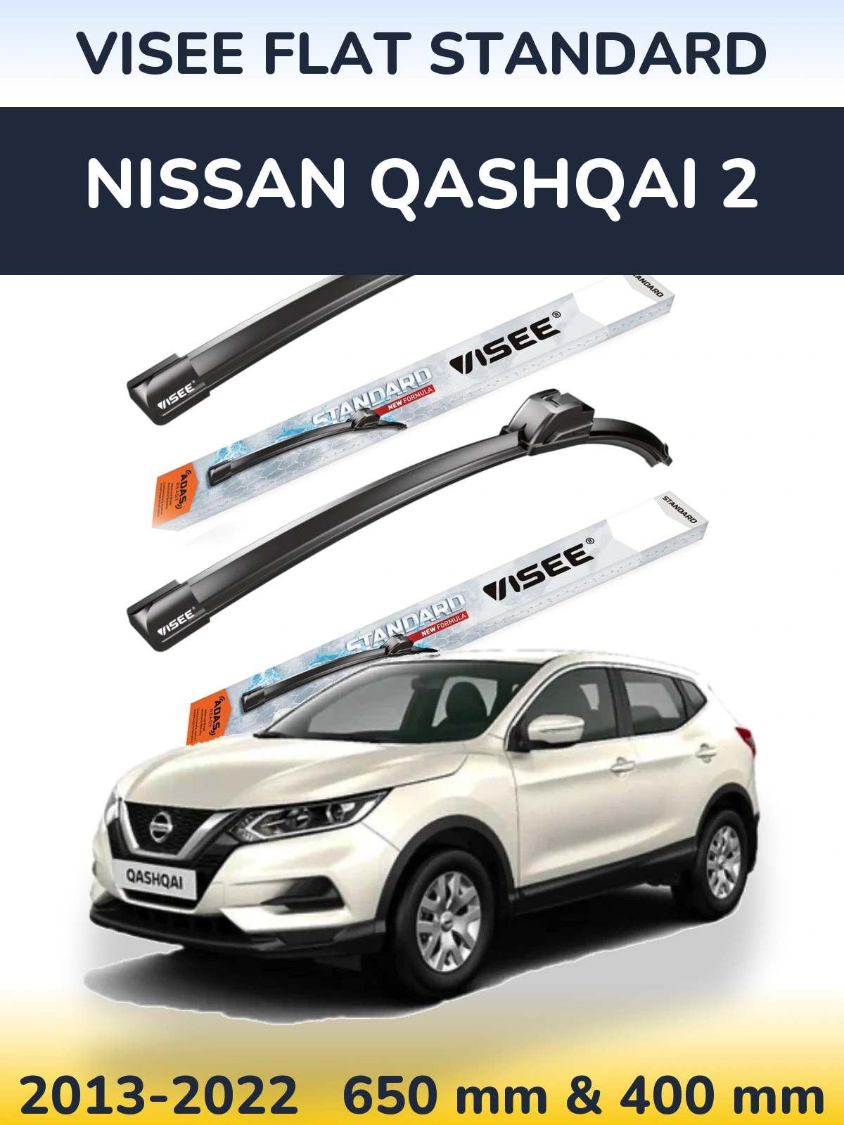 Sada předních stěračů VISEE FLAT STANDARD 650 a 400 mm pro Nissan Qashqai 2 2013-2022