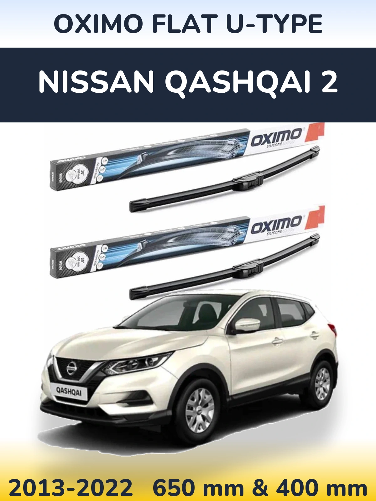 Sada předních stěračů Oximo Flat U-type 650 a 400 mm pro Nissan Qashqai 2 2013-2022