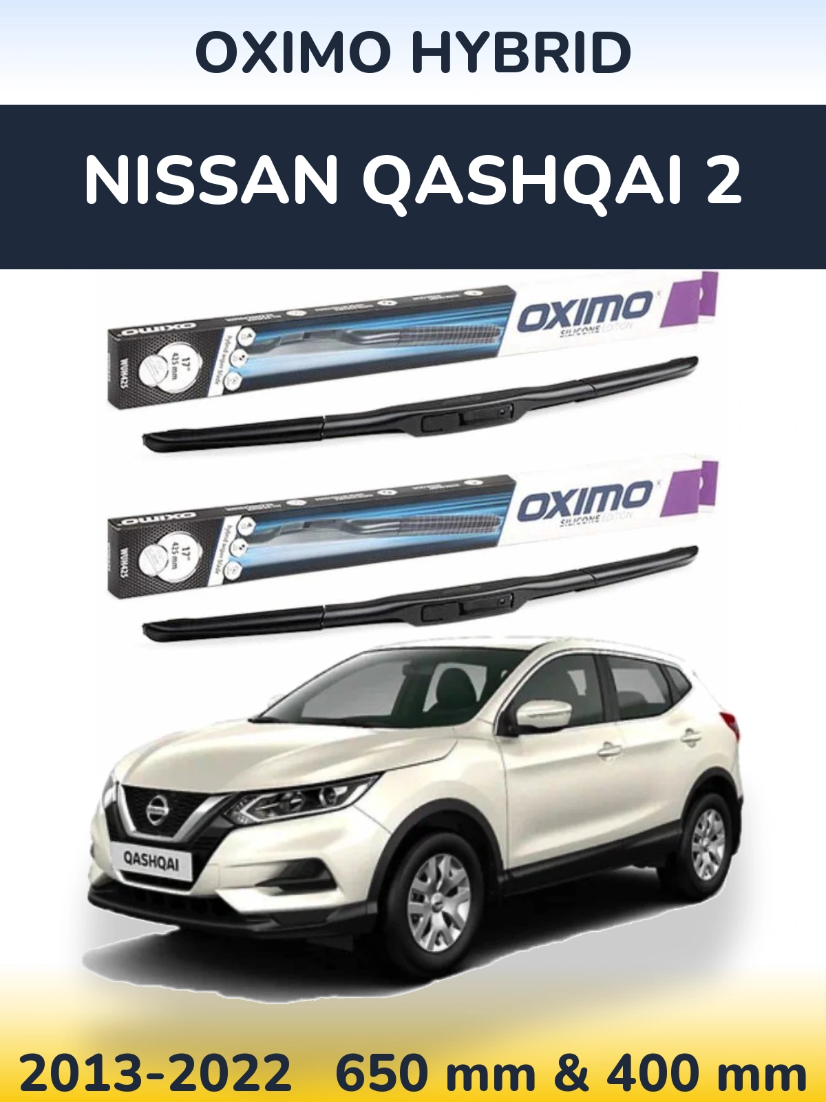 Sada předních stěračů Oximo Hybrid 650 a 400 mm pro Nissan Qashqai 2 2013-2022