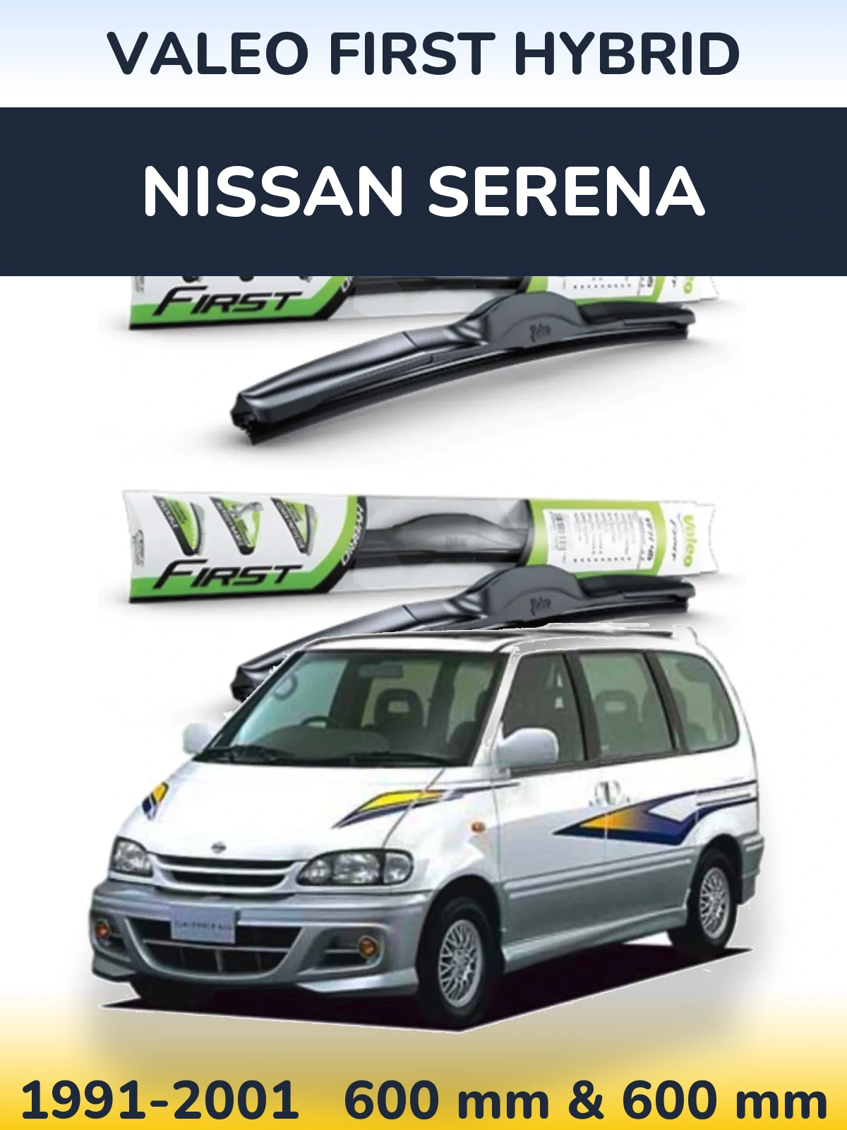 Sada předních stěračů Valeo First Hybrid 600 a 600 mm pro Nissan Serena 1991-2001