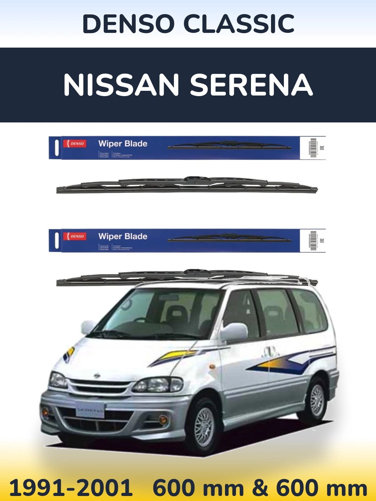 Sada předních stěračů Denso Classic 600 a 600 mm pro Nissan Serena 1991-2001