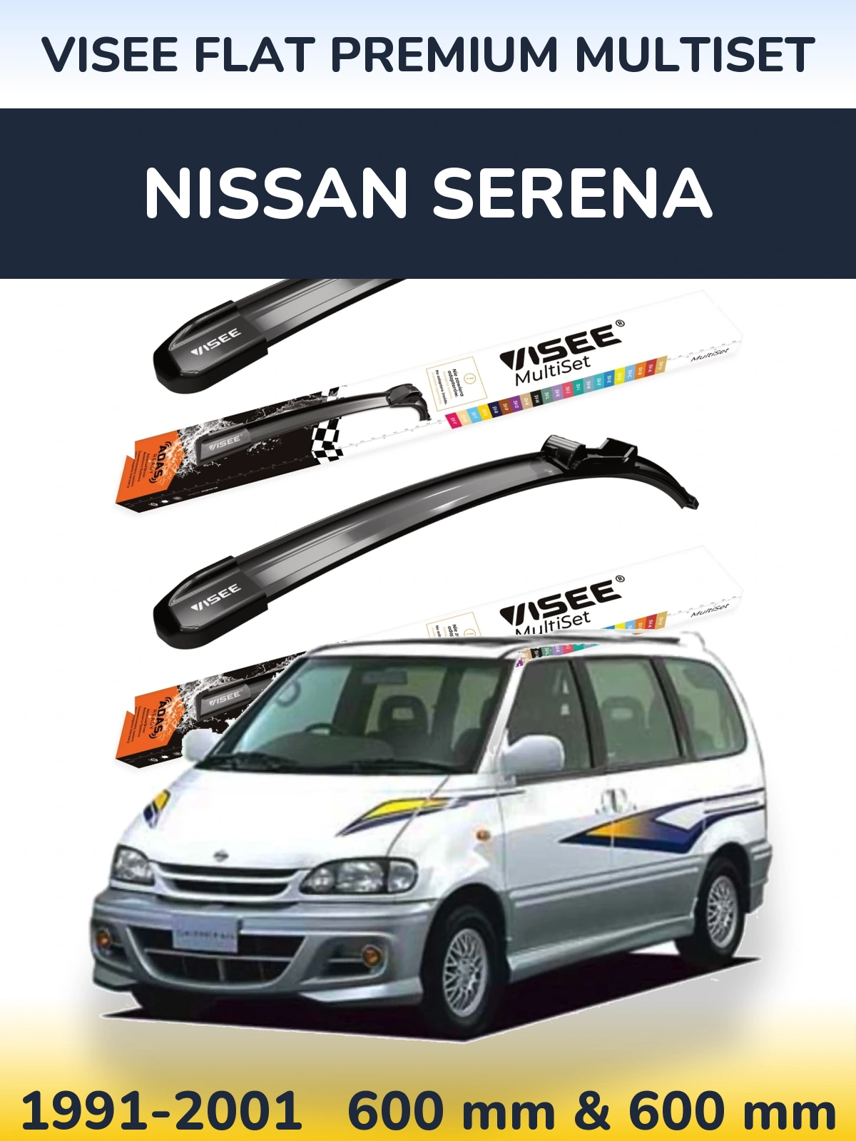 Sada předních stěračů VISEE FLAT PREMIUM MultiSet 600 a 600 mm pro Nissan Serena 1991-2001