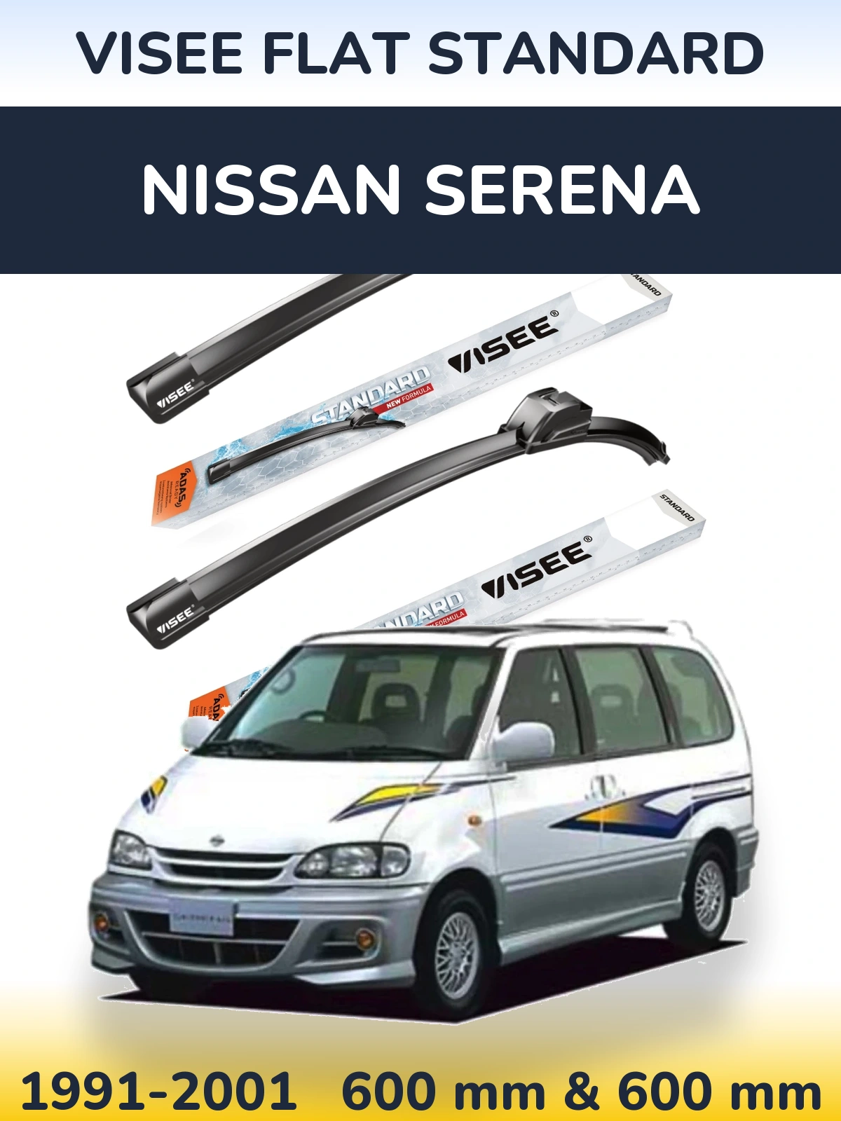 Sada předních stěračů VISEE FLAT STANDARD 600 a 600 mm pro Nissan Serena 1991-2001