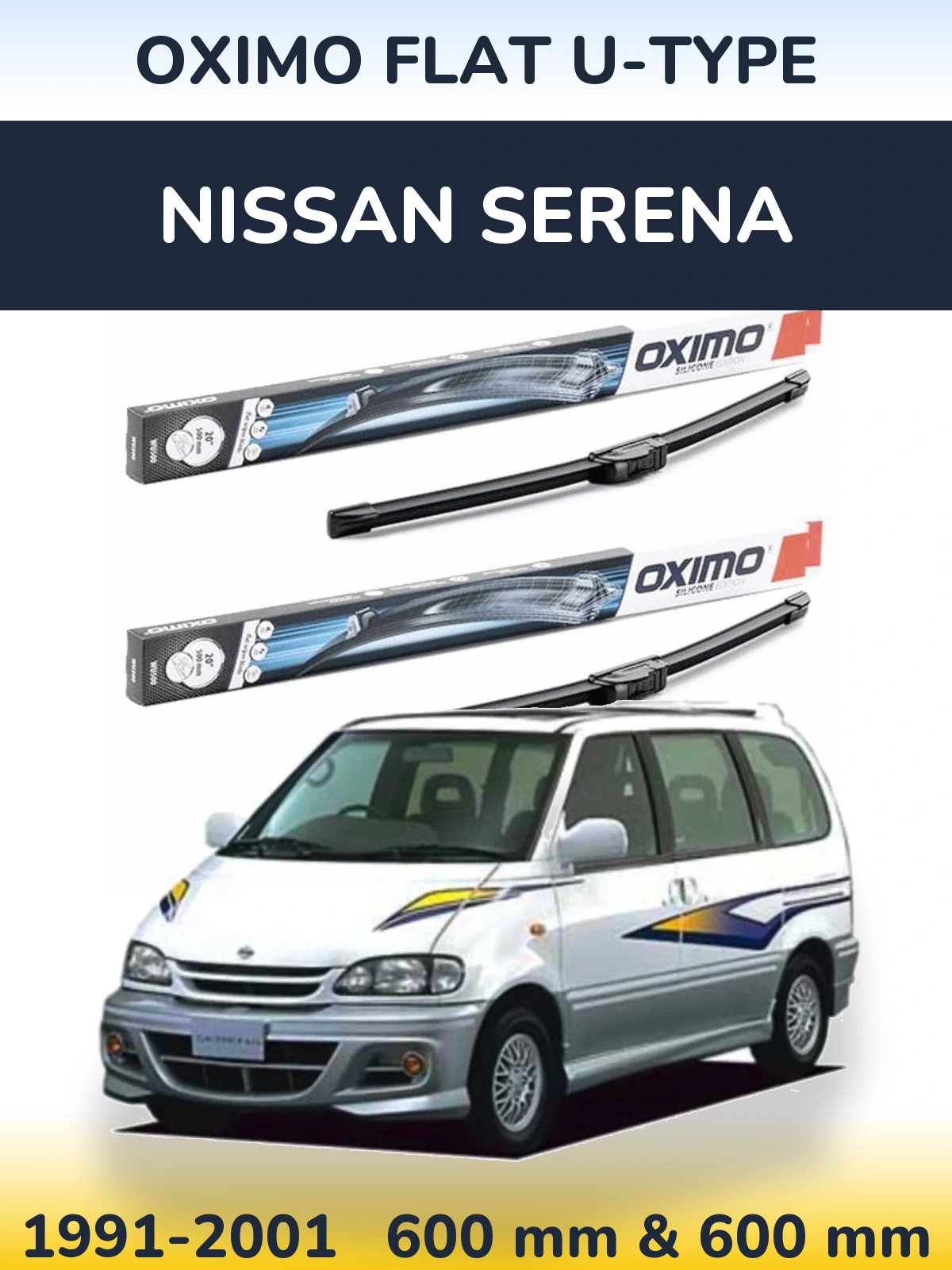Sada předních stěračů Oximo Flat U-type 600 a 600 mm pro Nissan Serena 1991-2001