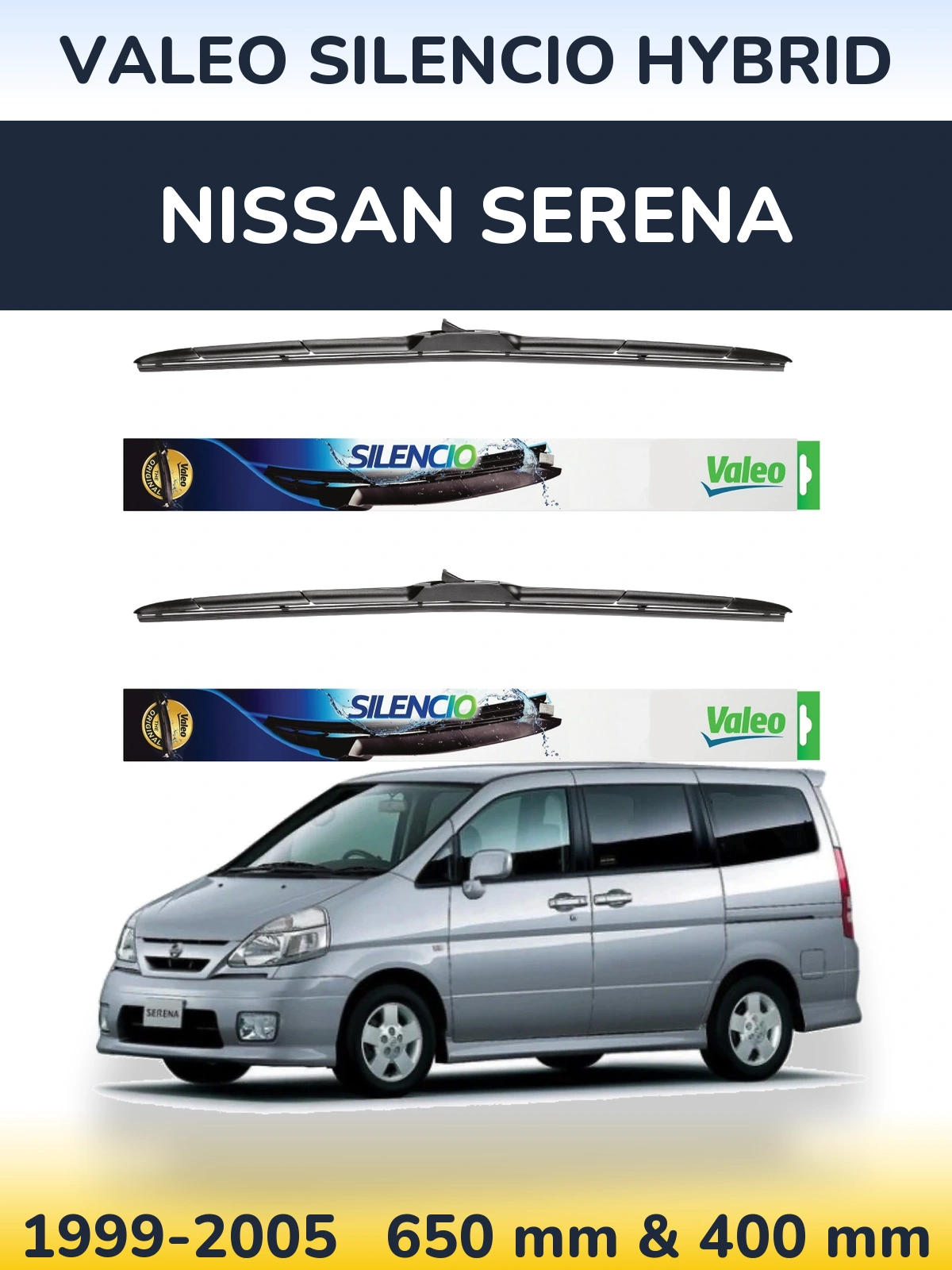 Комплект передніх щіток Valeo Silencio Hybrid 650 & 400 мм для Nissan Serena 1999-2005