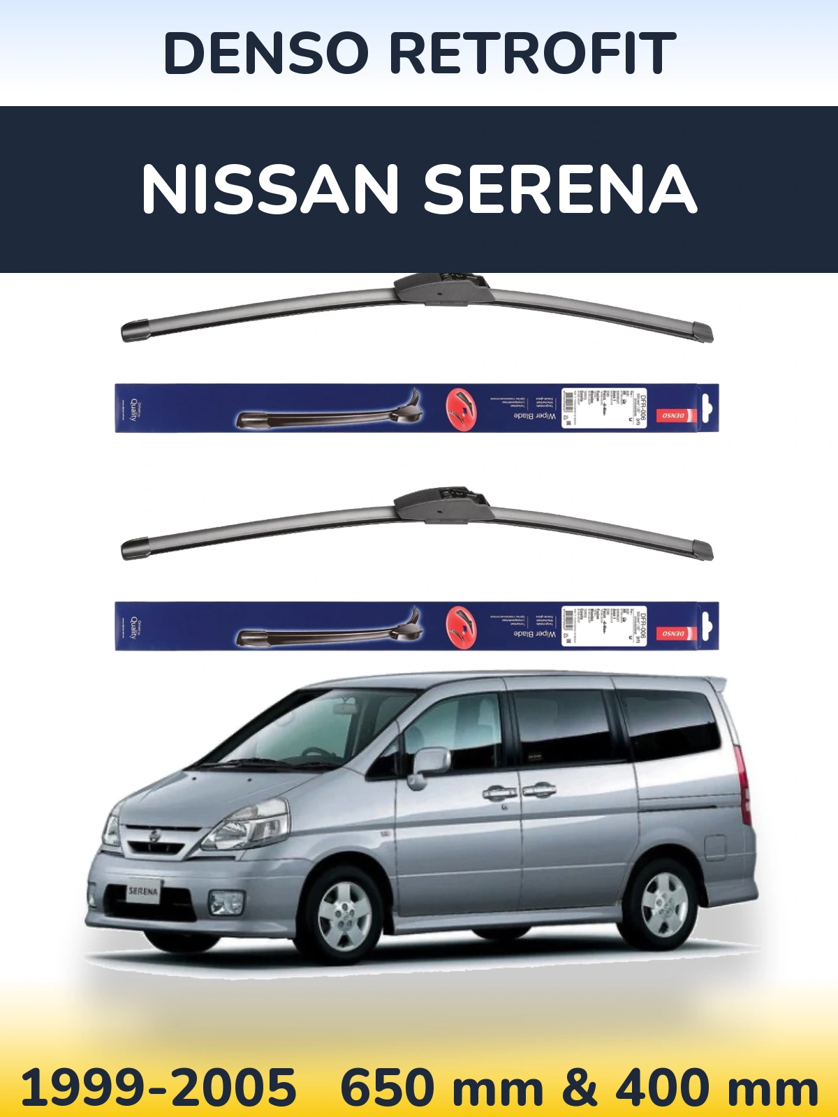 Sada předních stěračů Denso Retrofit 650 a 400 mm pro Nissan Serena 1999-2005