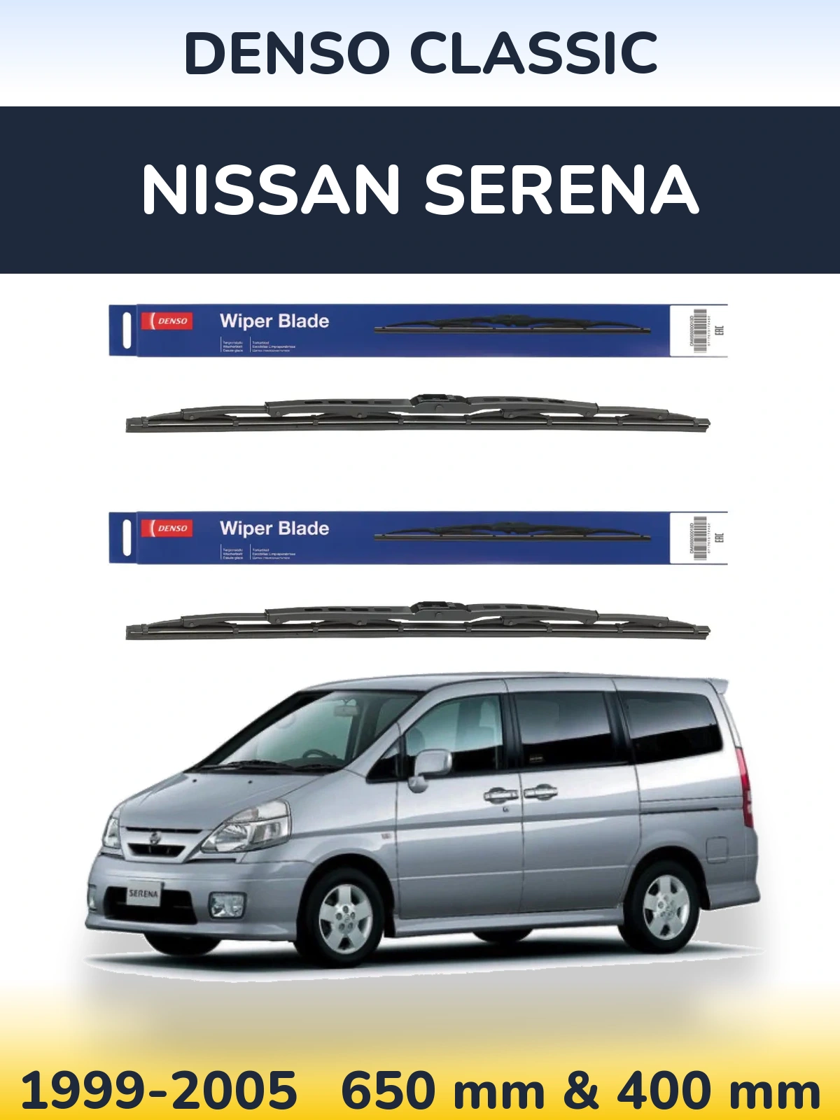 Sada předních stěračů Denso Classic 650 a 400 mm pro Nissan Serena 1999-2005