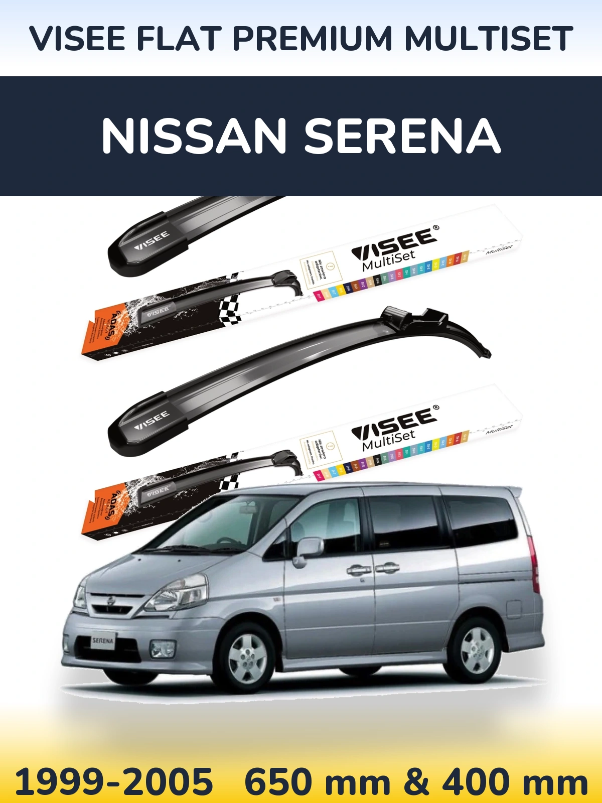 Sada předních stěračů VISEE FLAT PREMIUM MultiSet 650 a 400 mm pro Nissan Serena 1999-2005