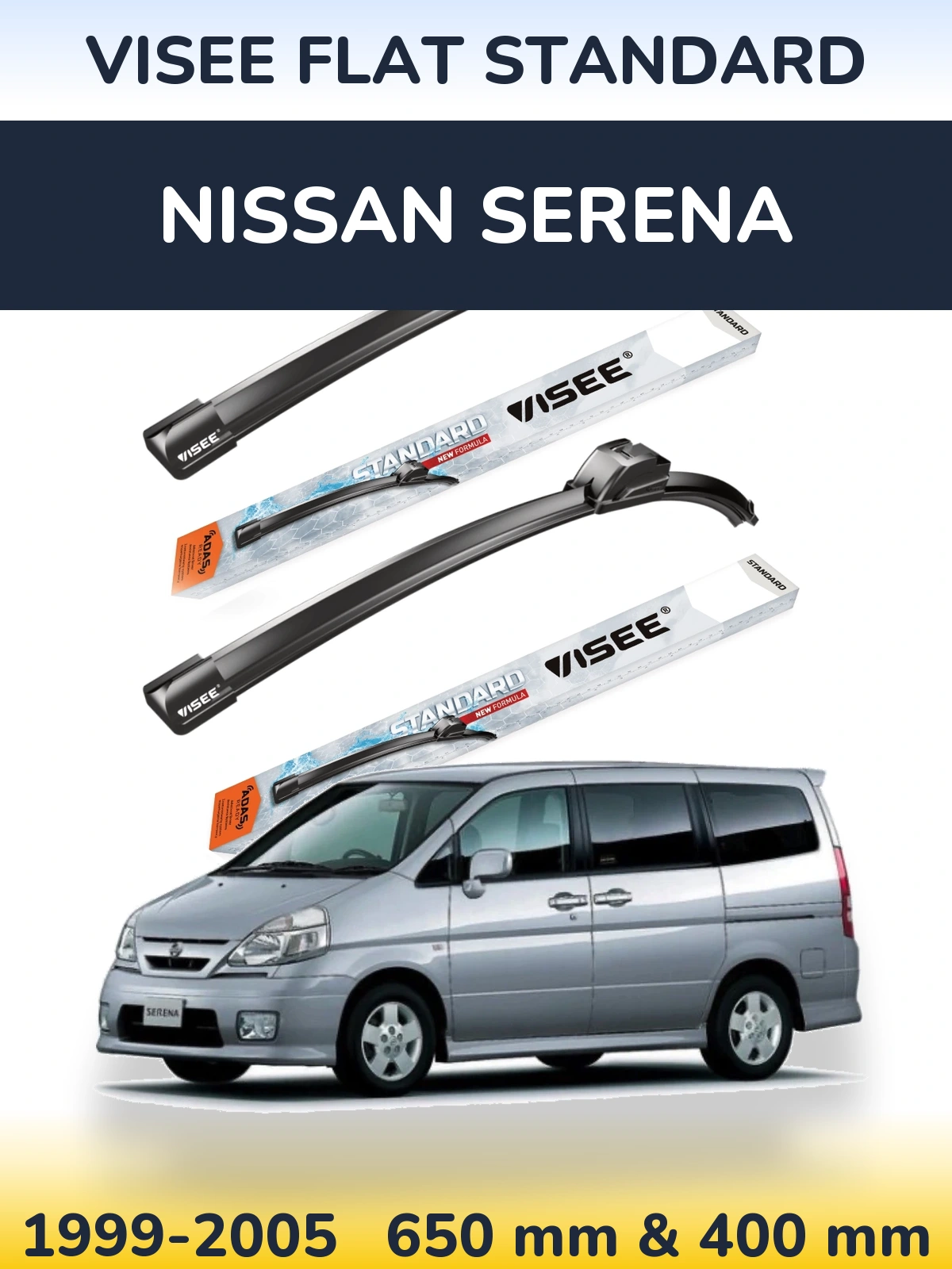 Sada předních stěračů VISEE FLAT STANDARD 650 a 400 mm pro Nissan Serena 1999-2005