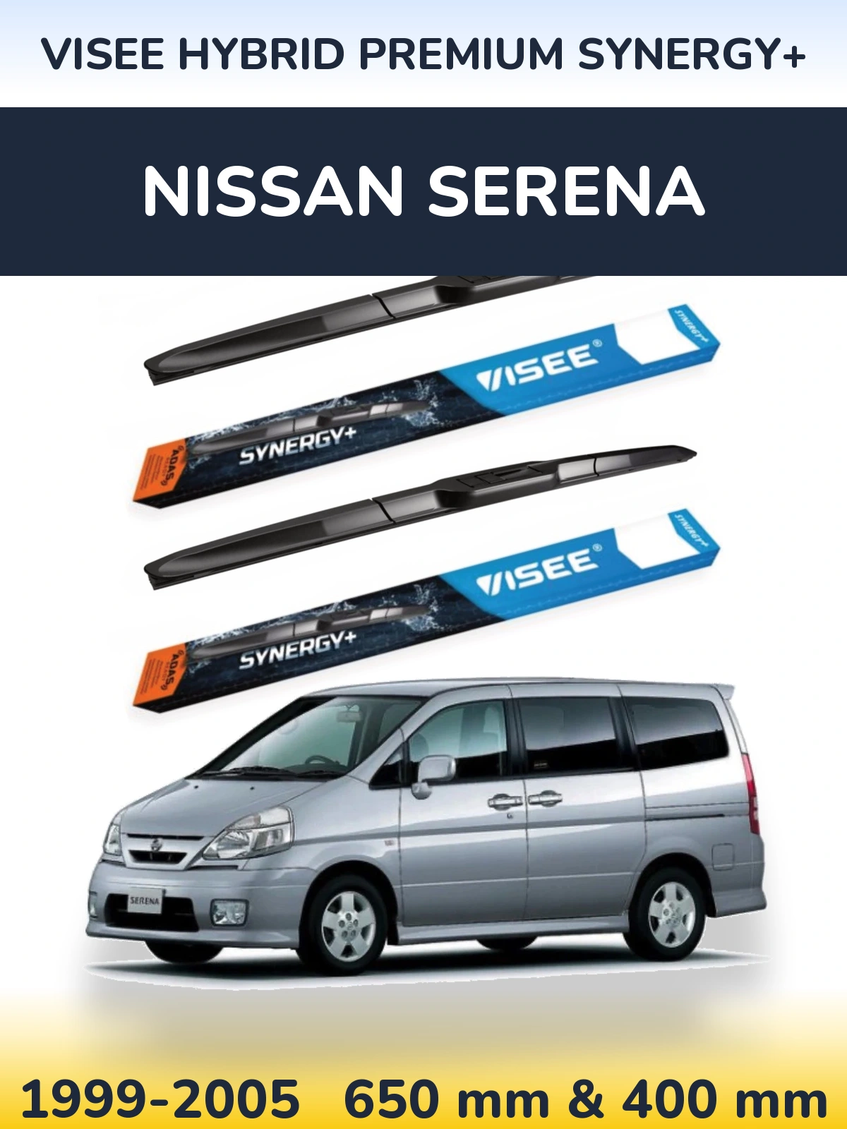 Sada předních stěračů VISEE HYBRID PREMIUM SYNERGY+ 650 a 400 mm pro Nissan Serena 1999-2005