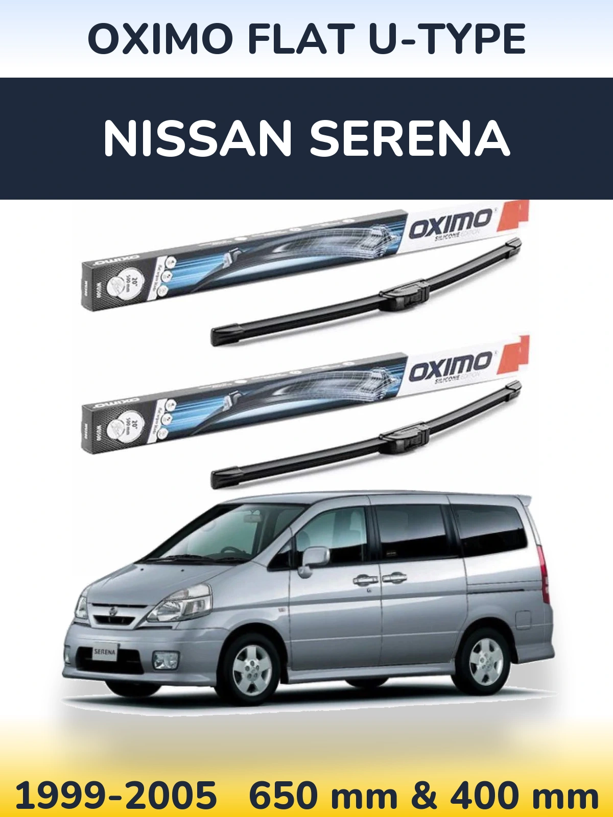 Sada předních stěračů Oximo Flat U-type 650 a 400 mm pro Nissan Serena 1999-2005