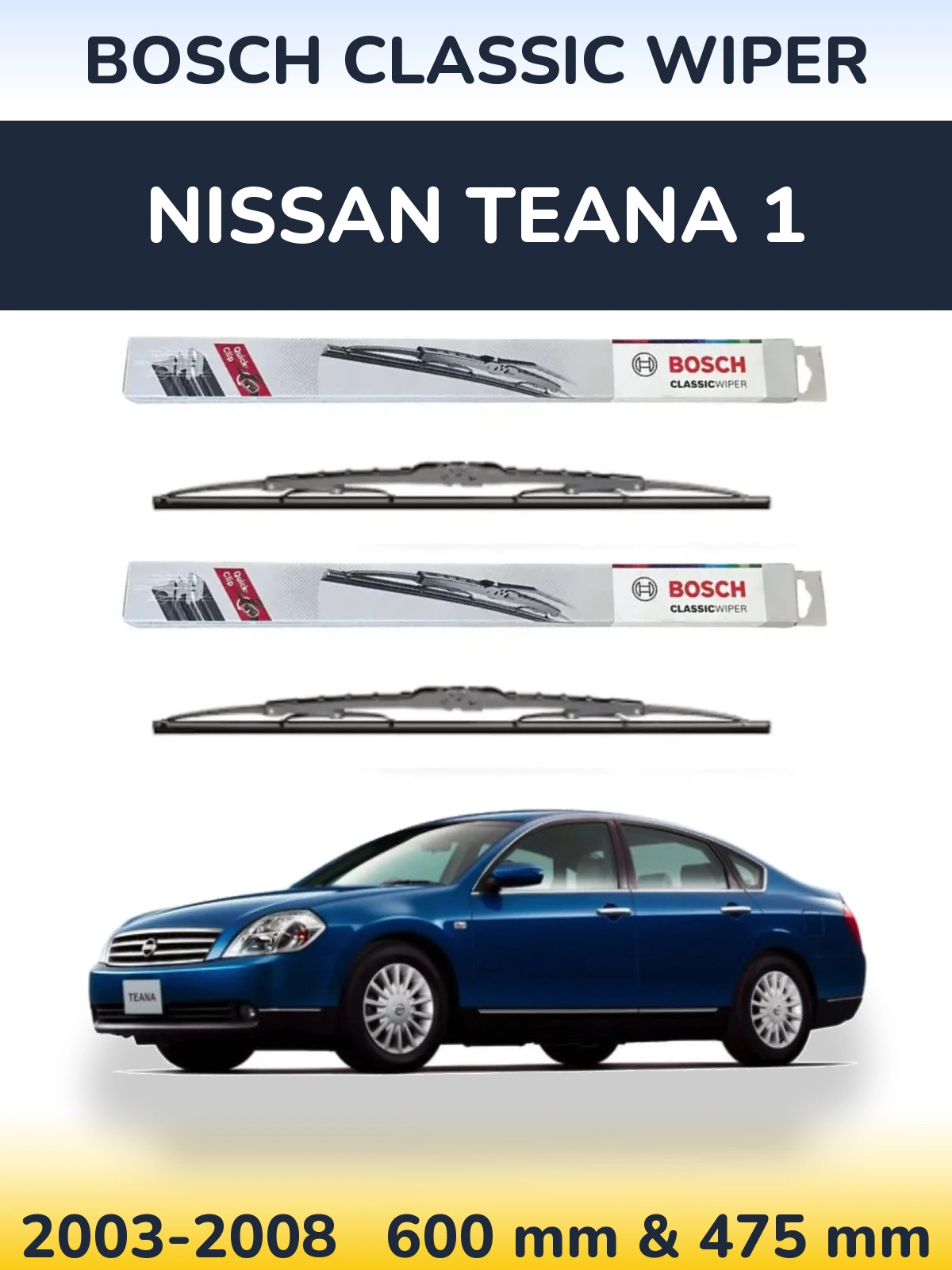 Sada předních stěračů BOSCH Classic Wiper 600 a 475 mm pro Nissan Teana 1 2003-2008