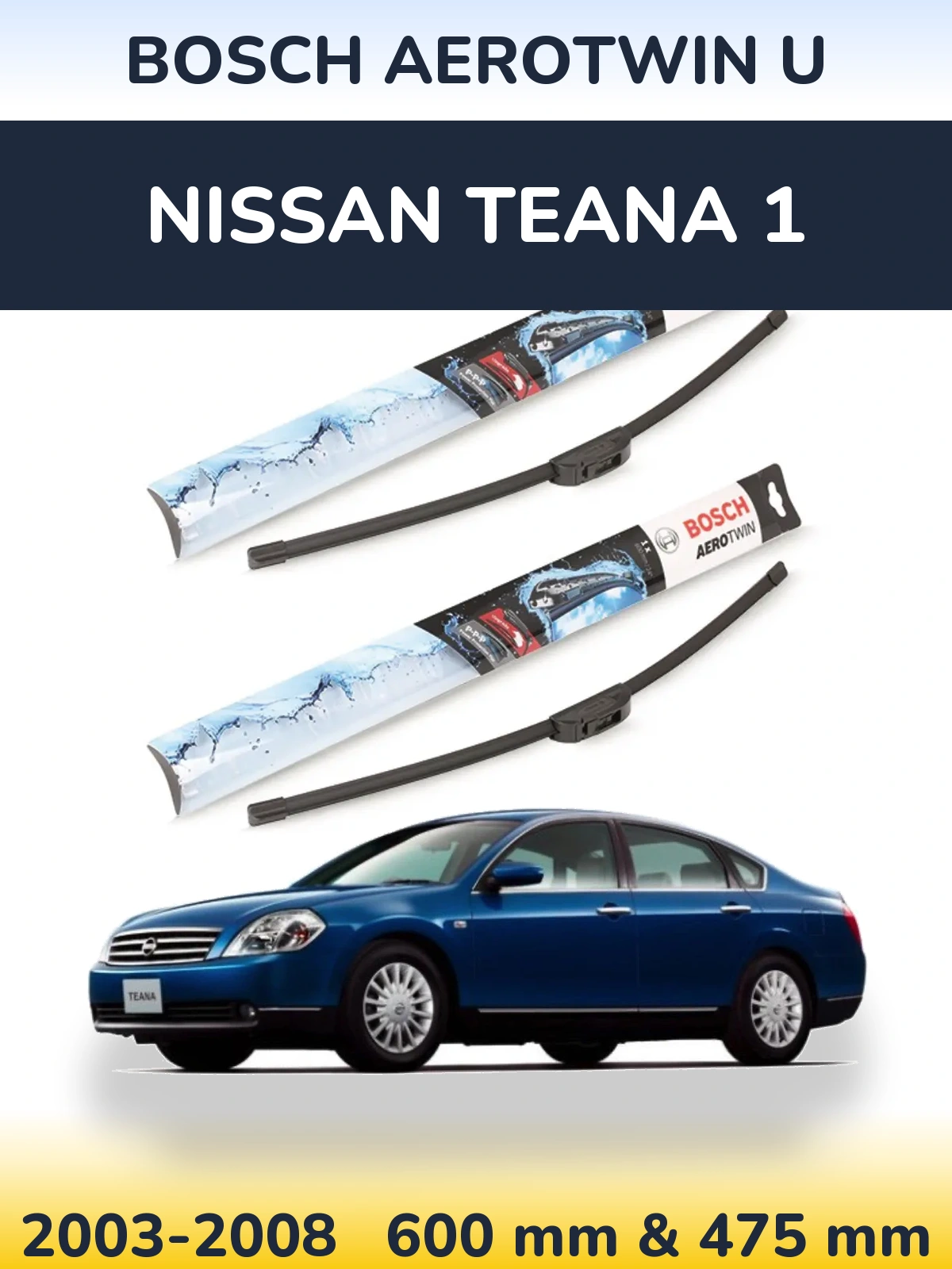 Sada předních stěračů BOSCH AeroTwin U 600 a 475 mm pro Nissan Teana 1 2003-2008