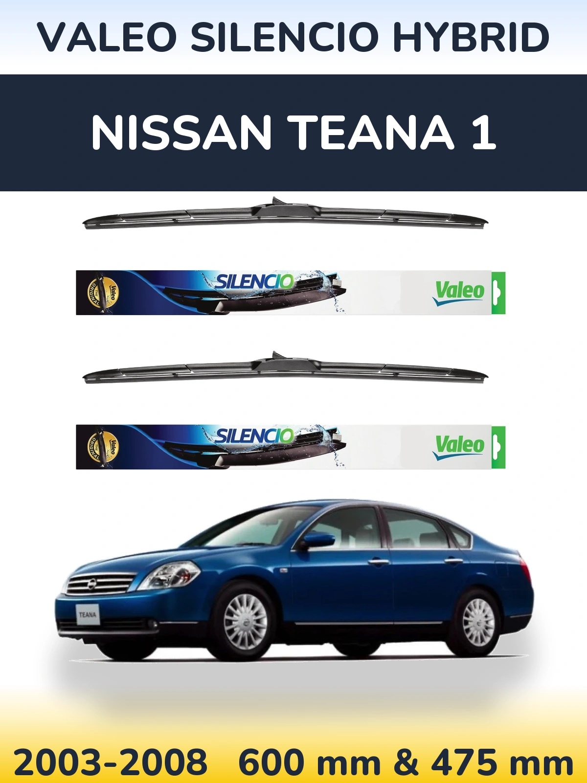 Комплект передніх щіток Valeo Silencio Hybrid 600 & 475 мм для Nissan Teana 1 2003-2008