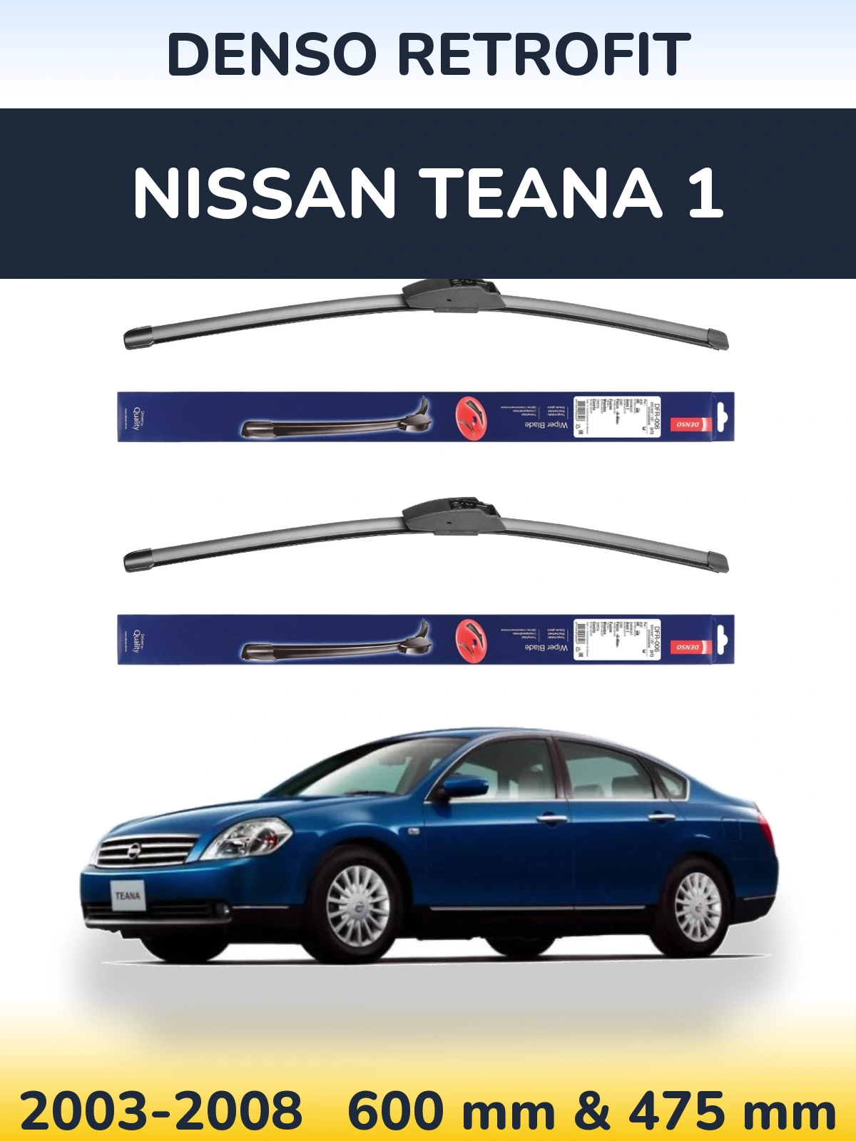 Sada předních stěračů Denso Retrofit 600 a 475 mm pro Nissan Teana 1 2003-2008