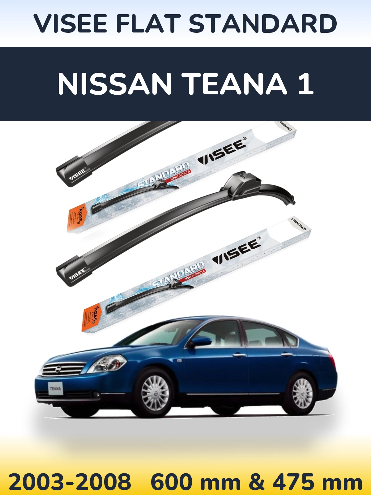 Sada předních stěračů VISEE FLAT STANDARD 600 a 475 mm pro Nissan Teana 1 2003-2008