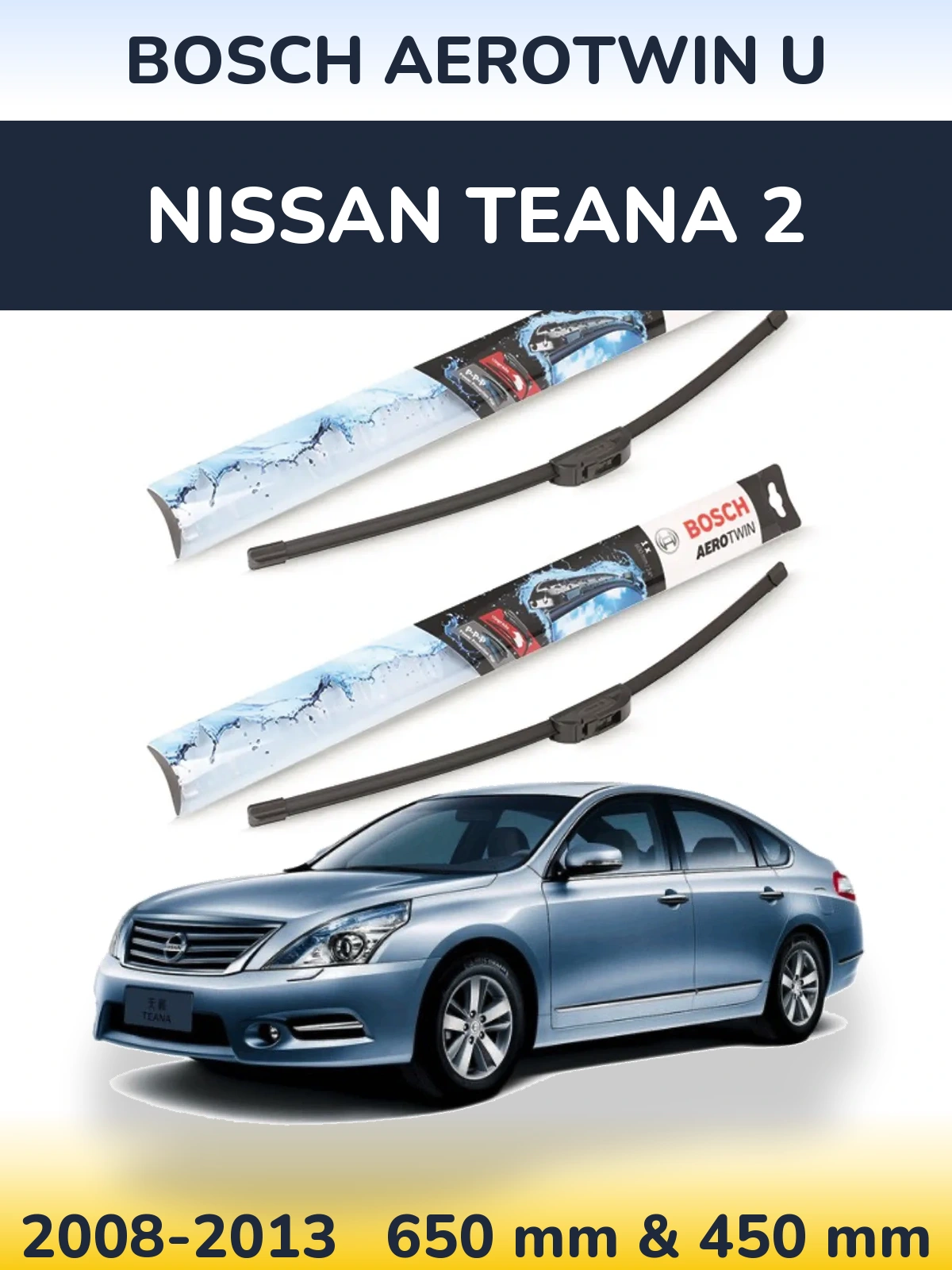 Sada předních stěračů BOSCH AeroTwin U 650 a 450 mm pro Nissan Teana 2 2008-2013