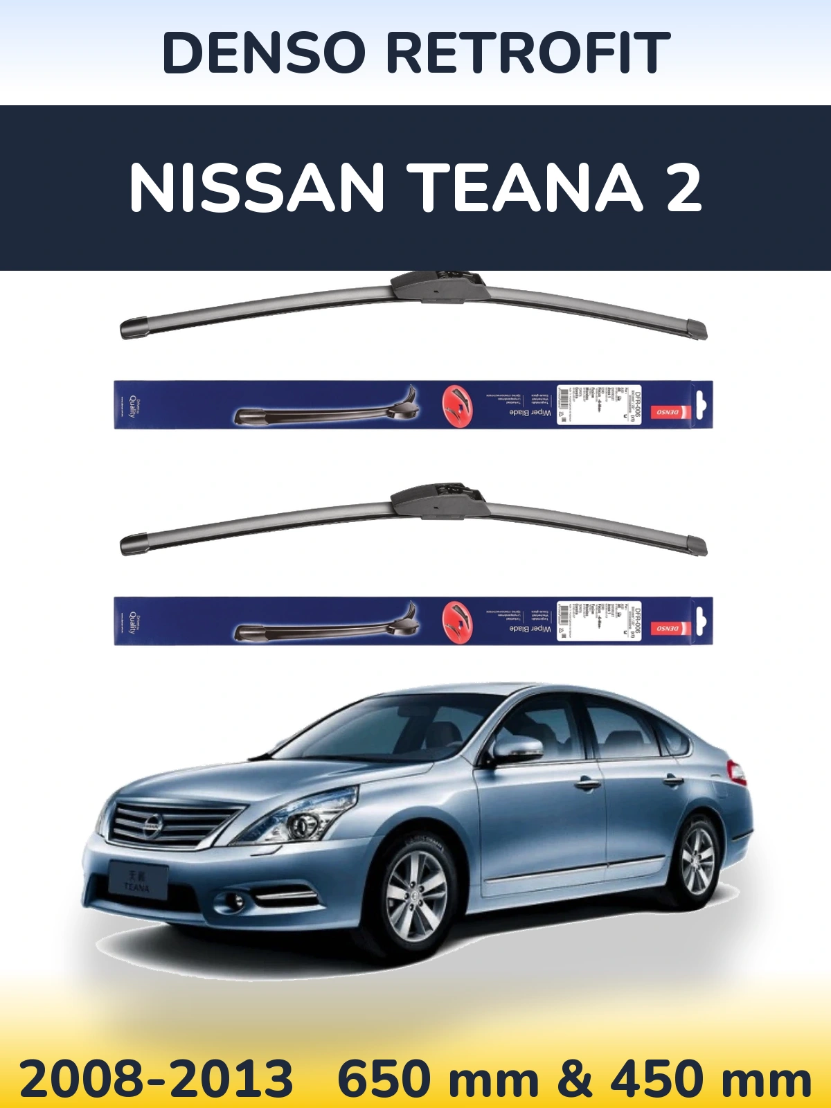 Sada předních stěračů Denso Retrofit 650 a 450 mm pro Nissan Teana 2 2008-2013