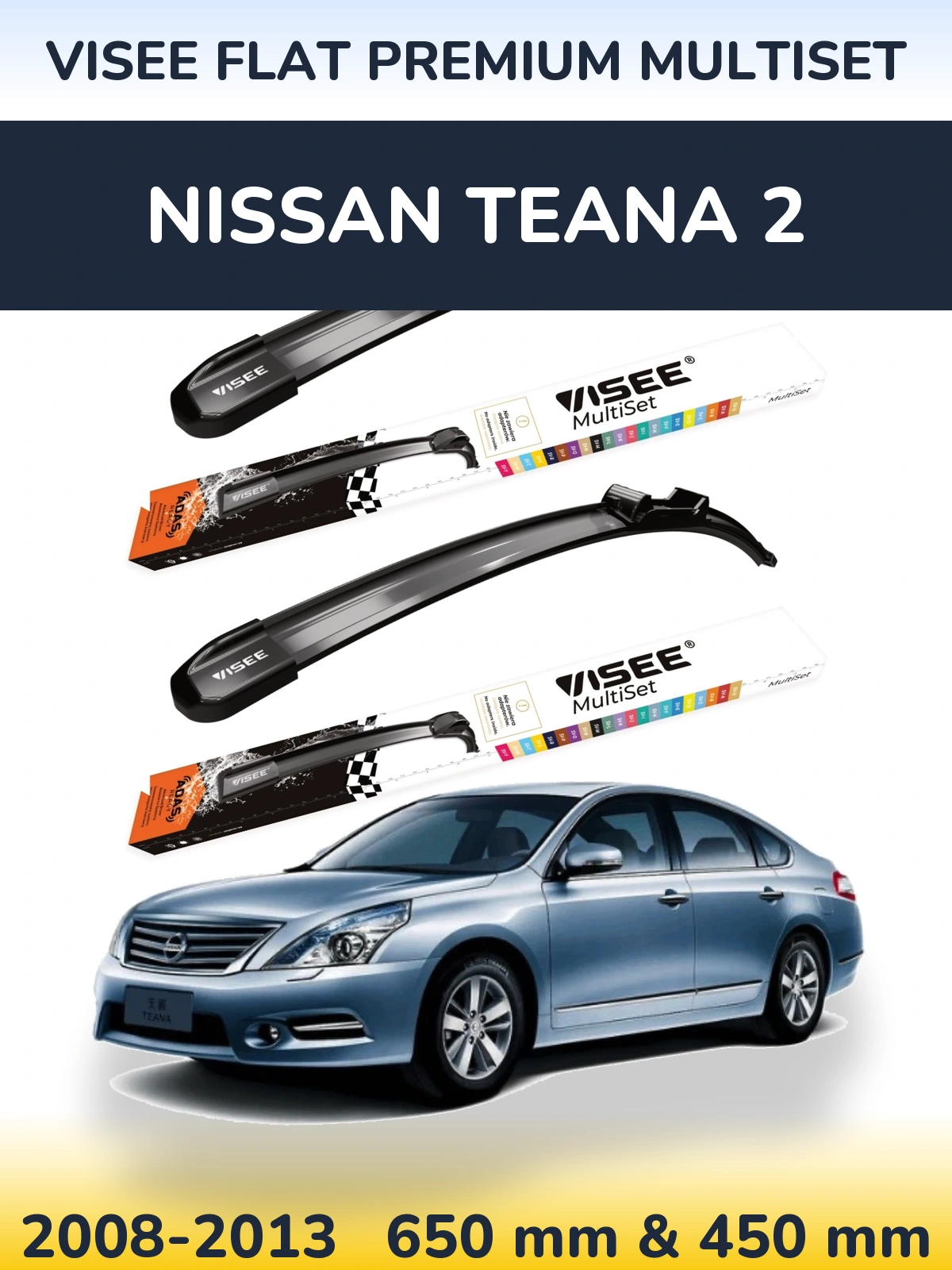 Sada předních stěračů VISEE FLAT PREMIUM MultiSet 650 a 450 mm pro Nissan Teana 2 2008-2013