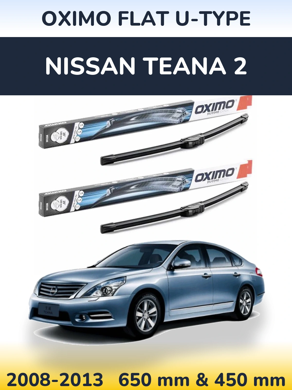 Sada předních stěračů Oximo Flat U-type 650 a 450 mm pro Nissan Teana 2 2008-2013