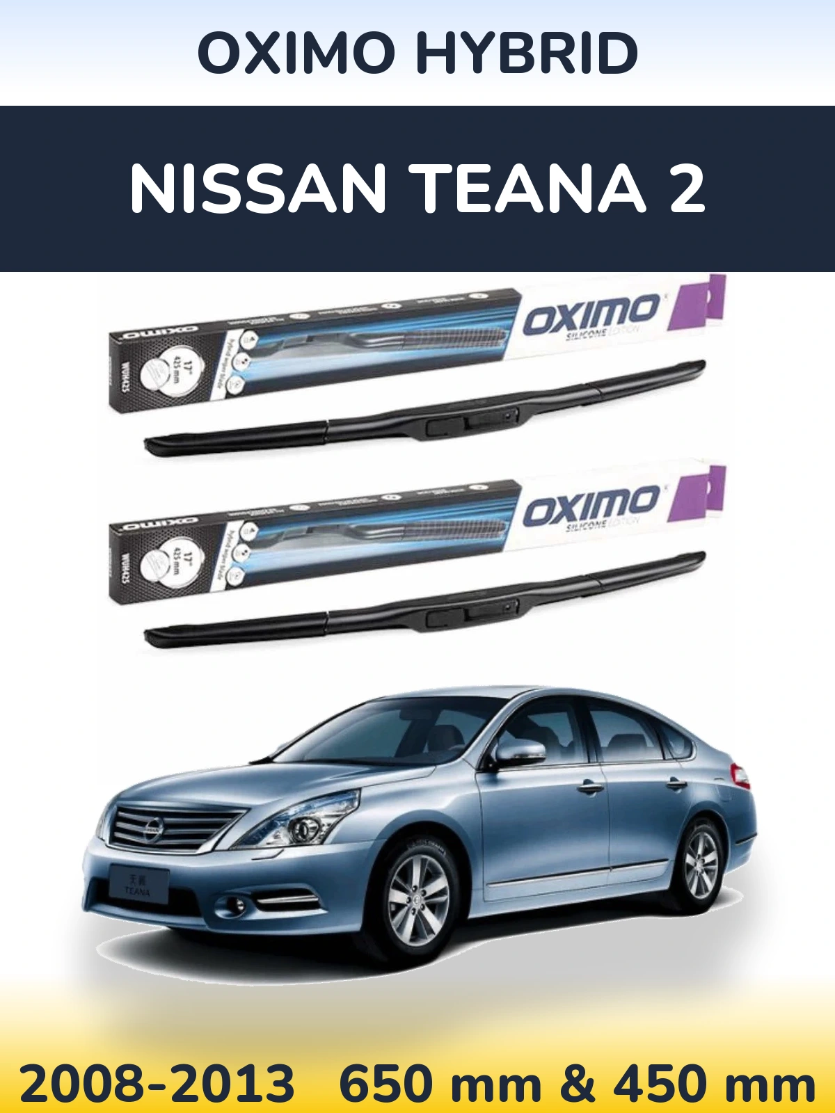 Sada předních stěračů Oximo Hybrid 650 a 450 mm pro Nissan Teana 2 2008-2013
