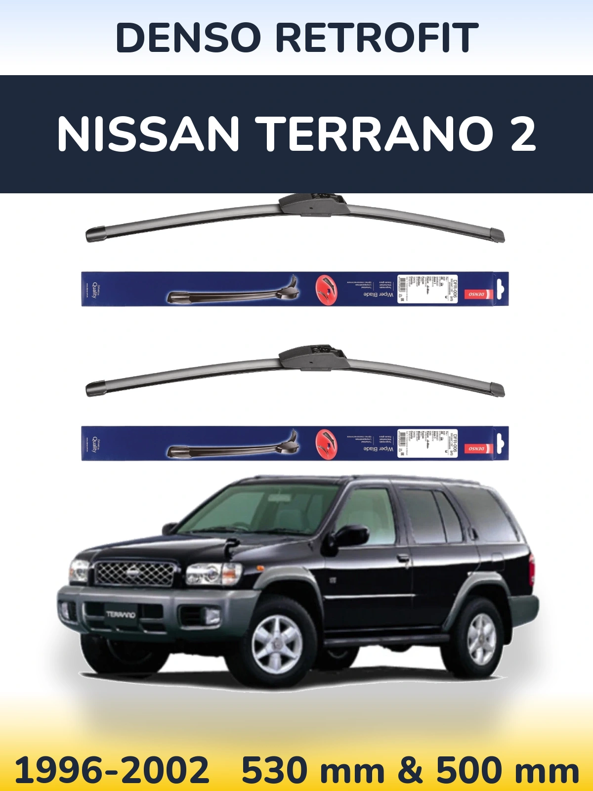 Sada předních stěračů Denso Retrofit 530 a 500 mm pro Nissan Terrano 2 1996-2002