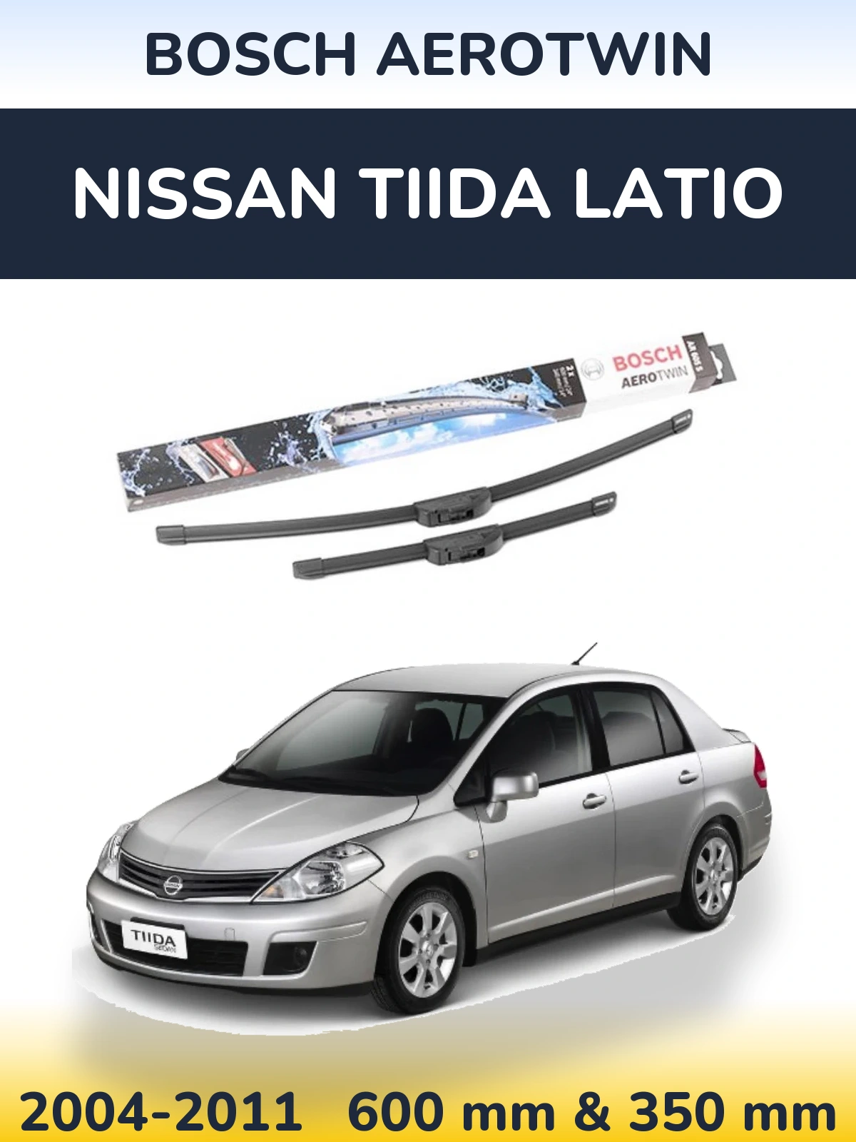 Sada předních stěračů BOSCH AeroTwin 600 a 350 mm pro Nissan Tiida Latio 2004-2011