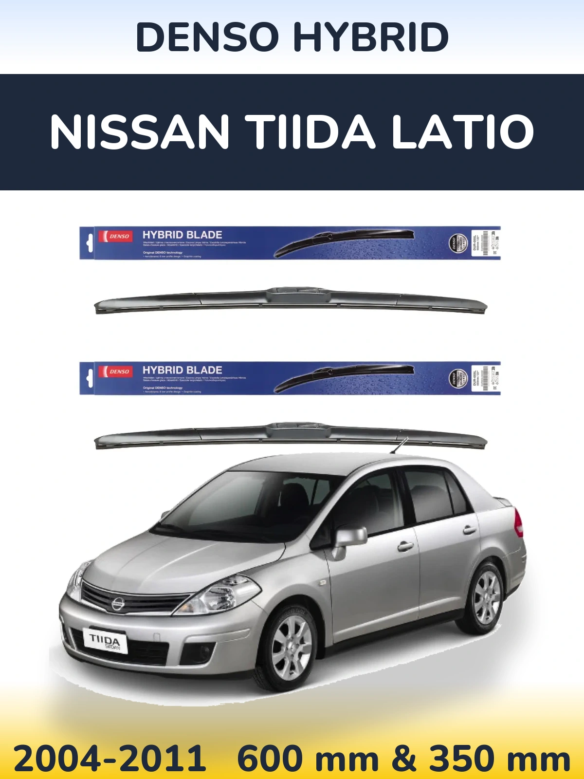 Sada předních stěračů Denso Hybrid 600 a 350 mm pro Nissan Tiida Latio 2004-2011