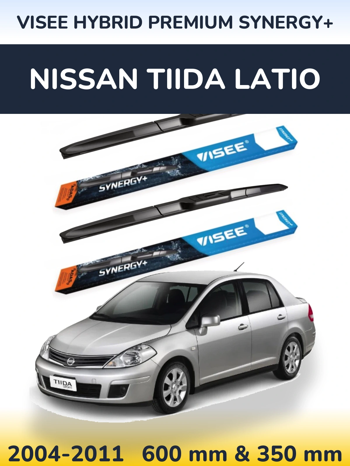 Sada předních stěračů VISEE HYBRID PREMIUM SYNERGY+ 600 a 350 mm pro Nissan Tiida Latio 2004-2011