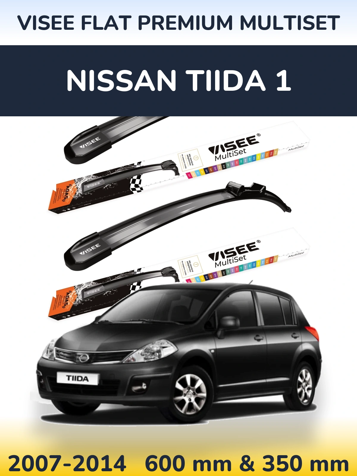 Sada předních stěračů VISEE FLAT PREMIUM MultiSet 600 a 350 mm pro Nissan Tiida 1 2007-2014