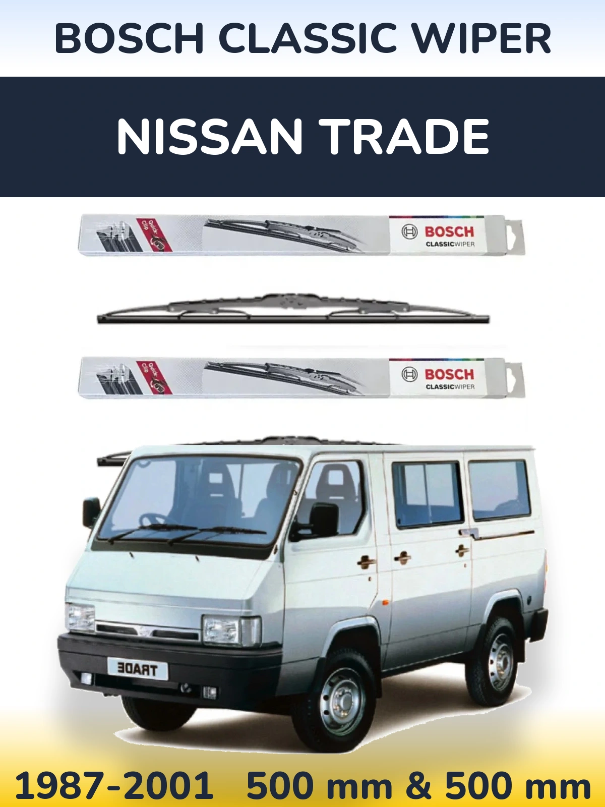 Sada předních stěračů BOSCH Classic Wiper 500 a 500 mm pro Nissan Trade 1987-2001