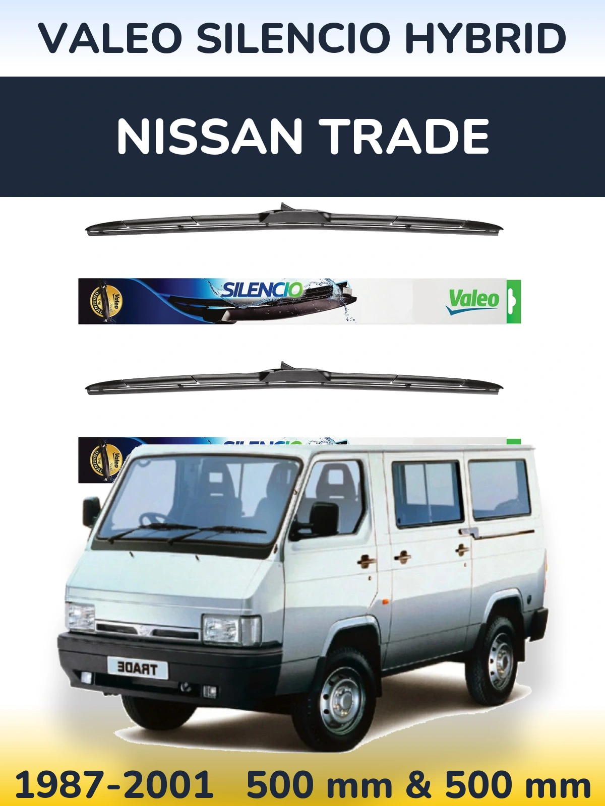 Комплект передніх щіток Valeo Silencio Hybrid 500 & 500 мм для Nissan Trade 1987-2001