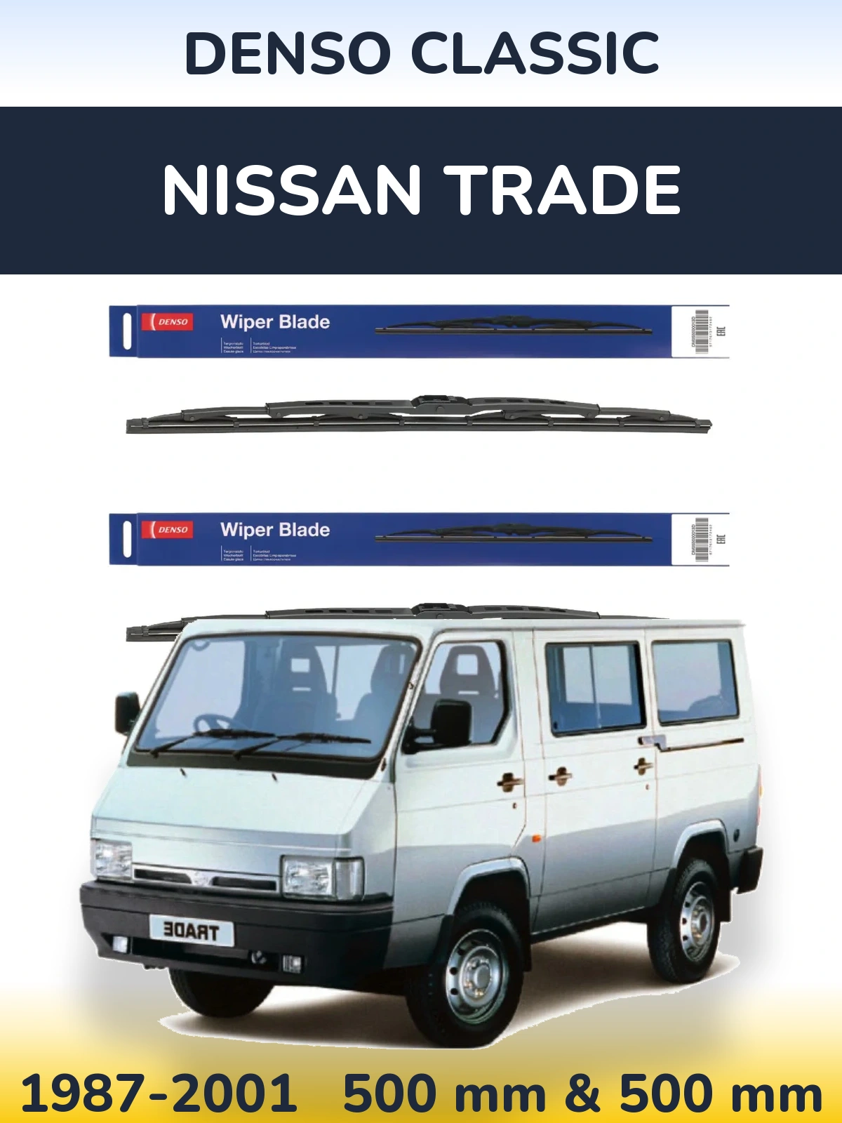 Front wiper blade set Denso Classic 500 & 500 mm for Nissan Trade 1987-2001