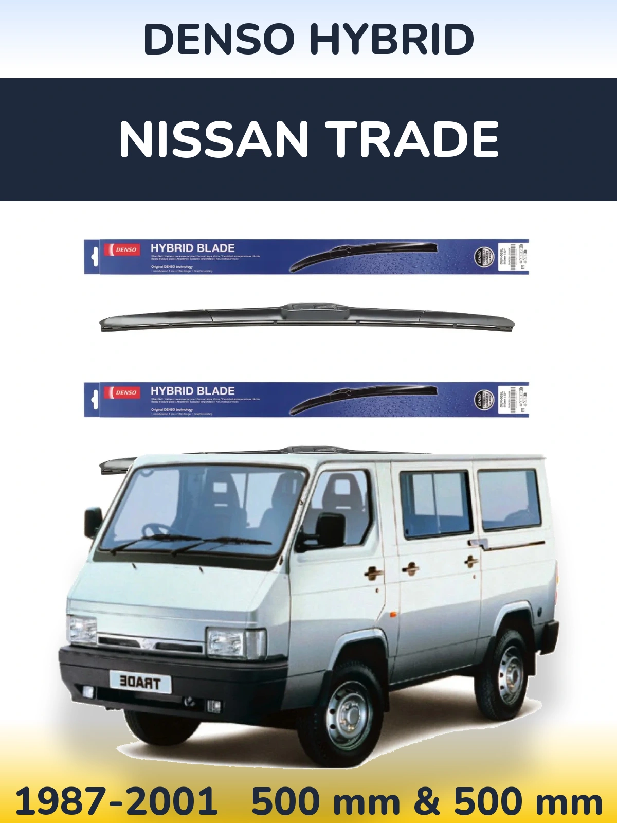 Sada předních stěračů Denso Hybrid 500 a 500 mm pro Nissan Trade 1987-2001