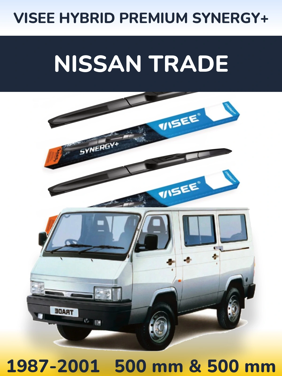 Комплект передніх щіток VISEE HYBRID PREMIUM SYNERGY+ 500 & 500 мм для Nissan Trade 1987-2001