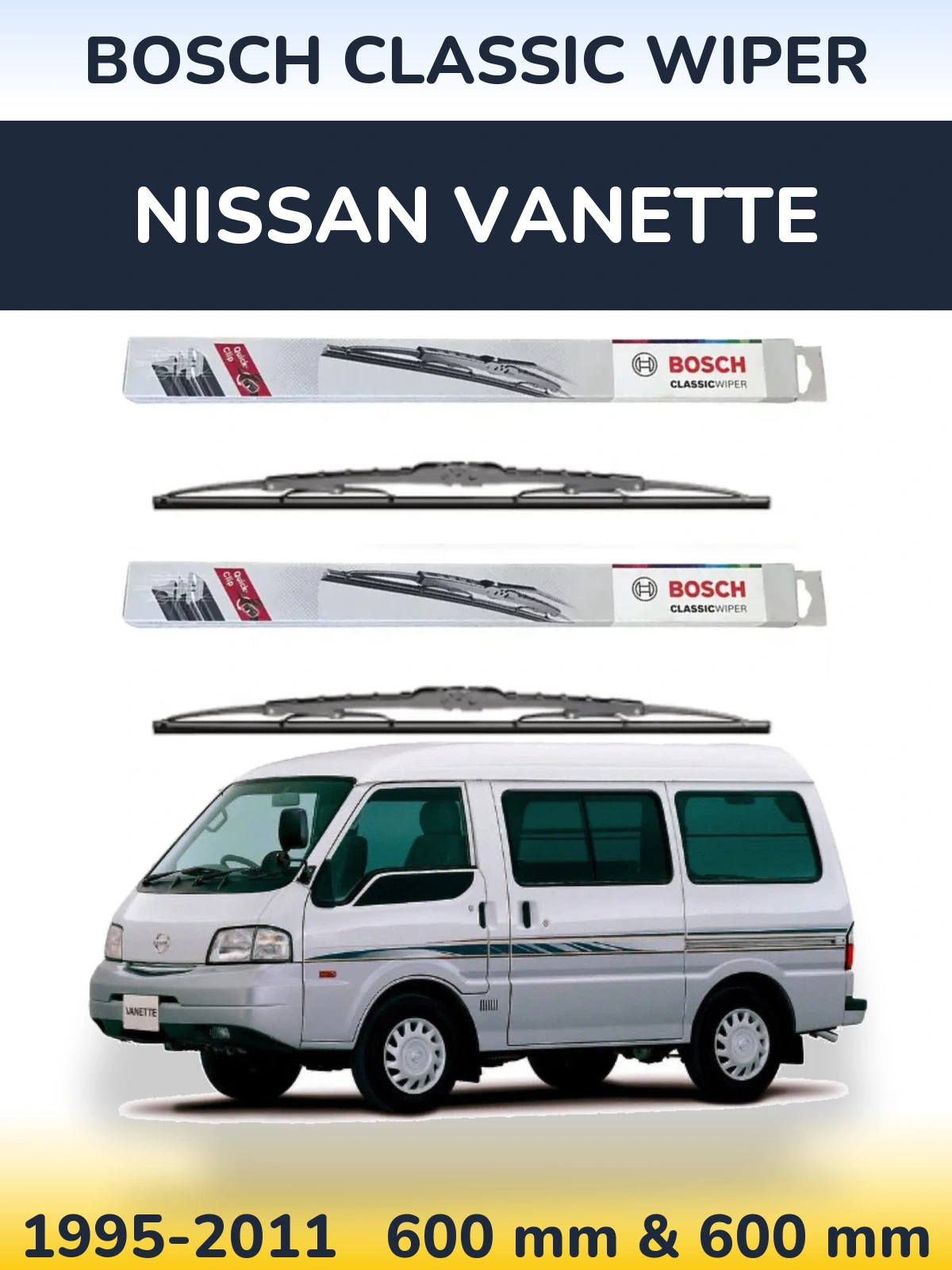 Sada předních stěračů BOSCH Classic Wiper 600 a 600 mm pro Nissan Vanette 1995-2011