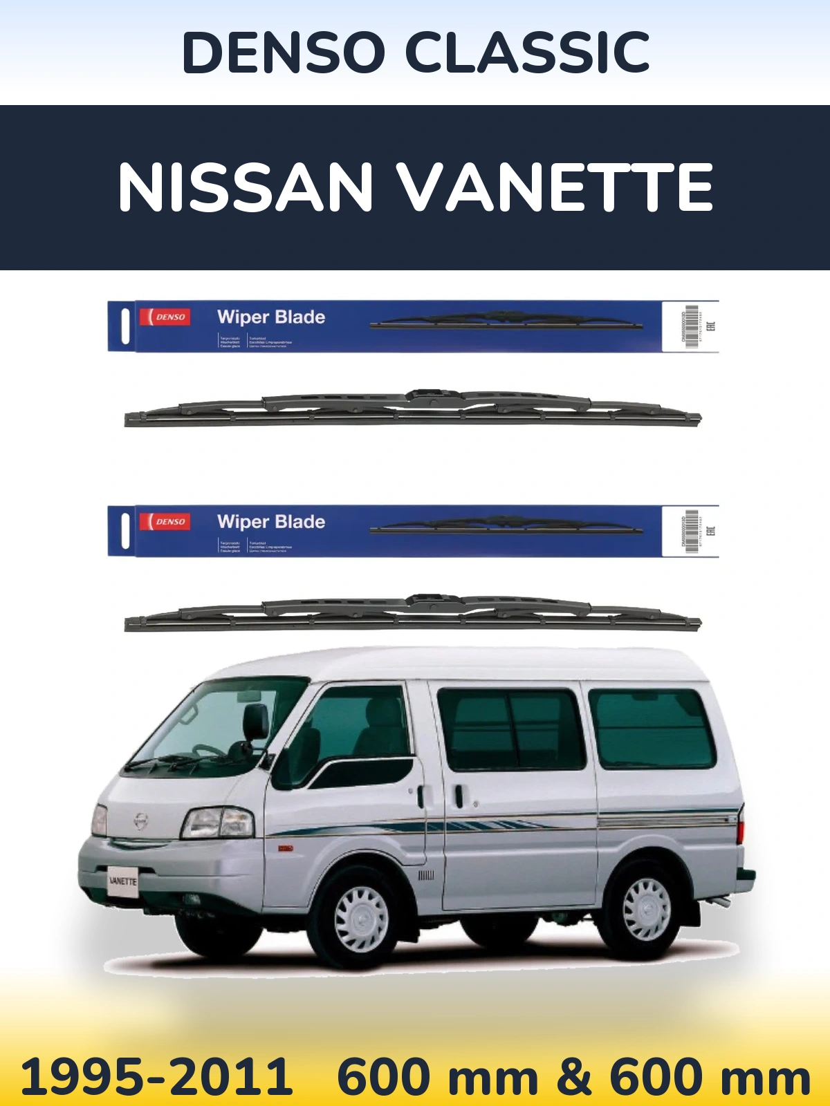 Sada předních stěračů Denso Classic 600 a 600 mm pro Nissan Vanette 1995-2011