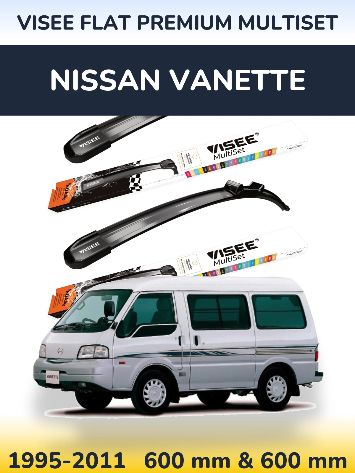 Sada předních stěračů VISEE FLAT PREMIUM MultiSet 600 a 600 mm pro Nissan Vanette 1995-2011