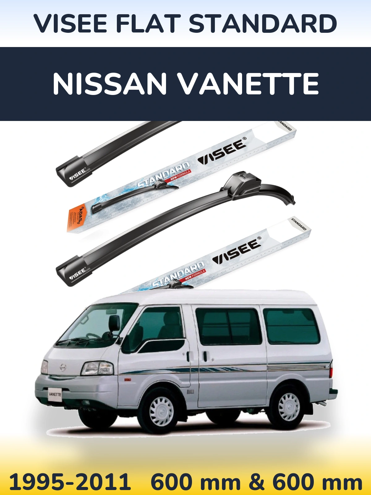 Sada předních stěračů VISEE FLAT STANDARD 600 a 600 mm pro Nissan Vanette 1995-2011