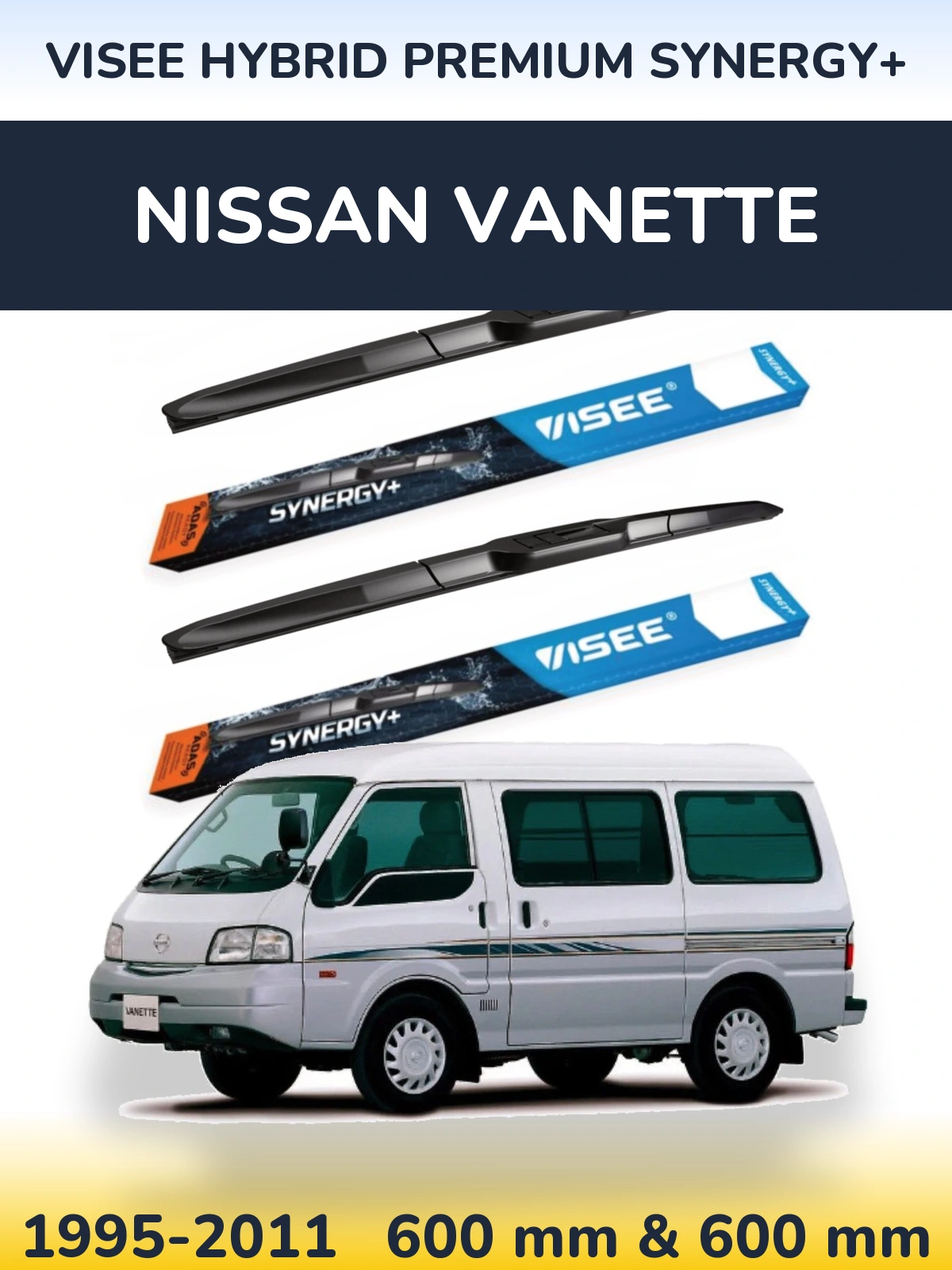 Sada předních stěračů VISEE HYBRID PREMIUM SYNERGY+ 600 a 600 mm pro Nissan Vanette 1995-2011