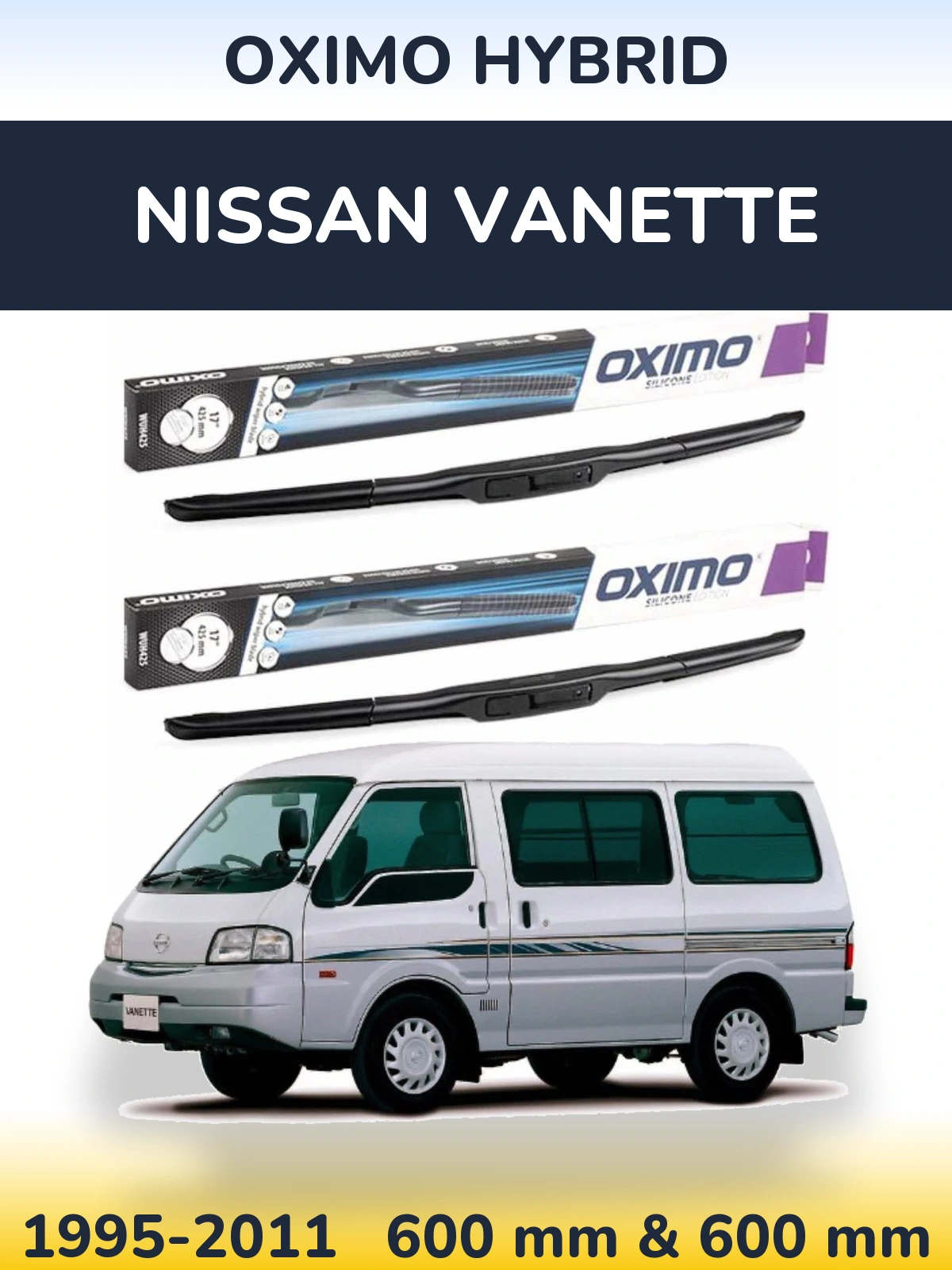 Sada předních stěračů Oximo Hybrid 600 a 600 mm pro Nissan Vanette 1995-2011