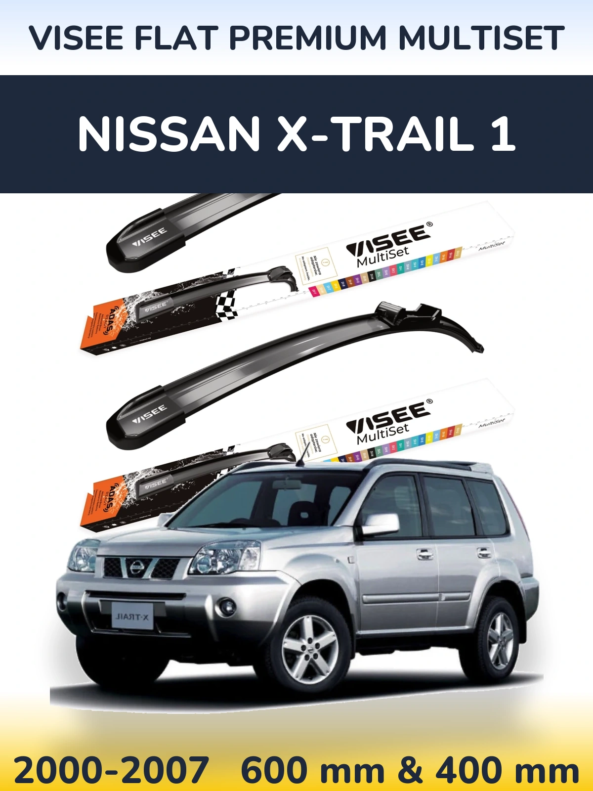 Sada předních stěračů VISEE FLAT PREMIUM MultiSet 600 a 400 mm pro Nissan X-Trail 1 2000-2007