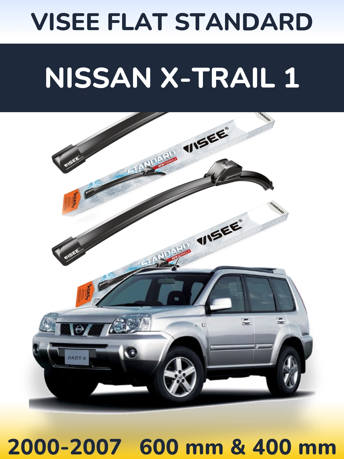 Sada předních stěračů VISEE FLAT STANDARD 600 a 400 mm pro Nissan X-Trail 1 2000-2007