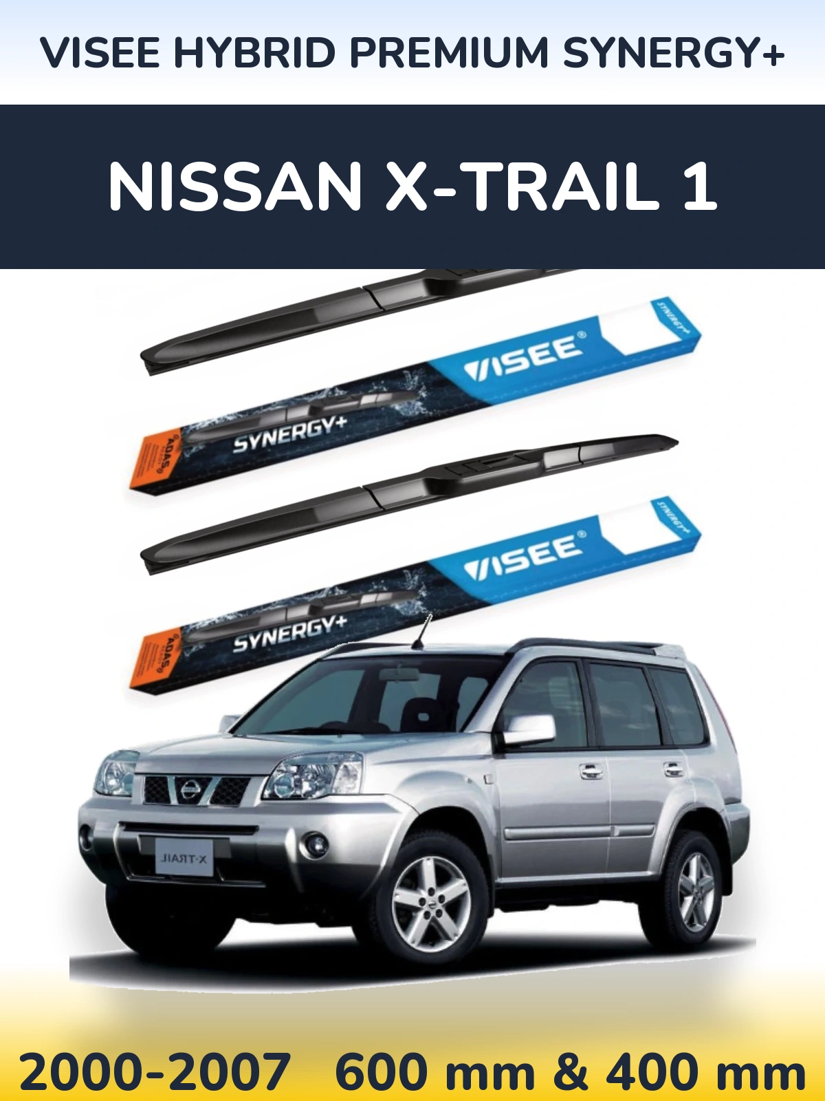 Sada předních stěračů VISEE HYBRID PREMIUM SYNERGY+ 600 a 400 mm pro Nissan X-Trail 1 2000-2007