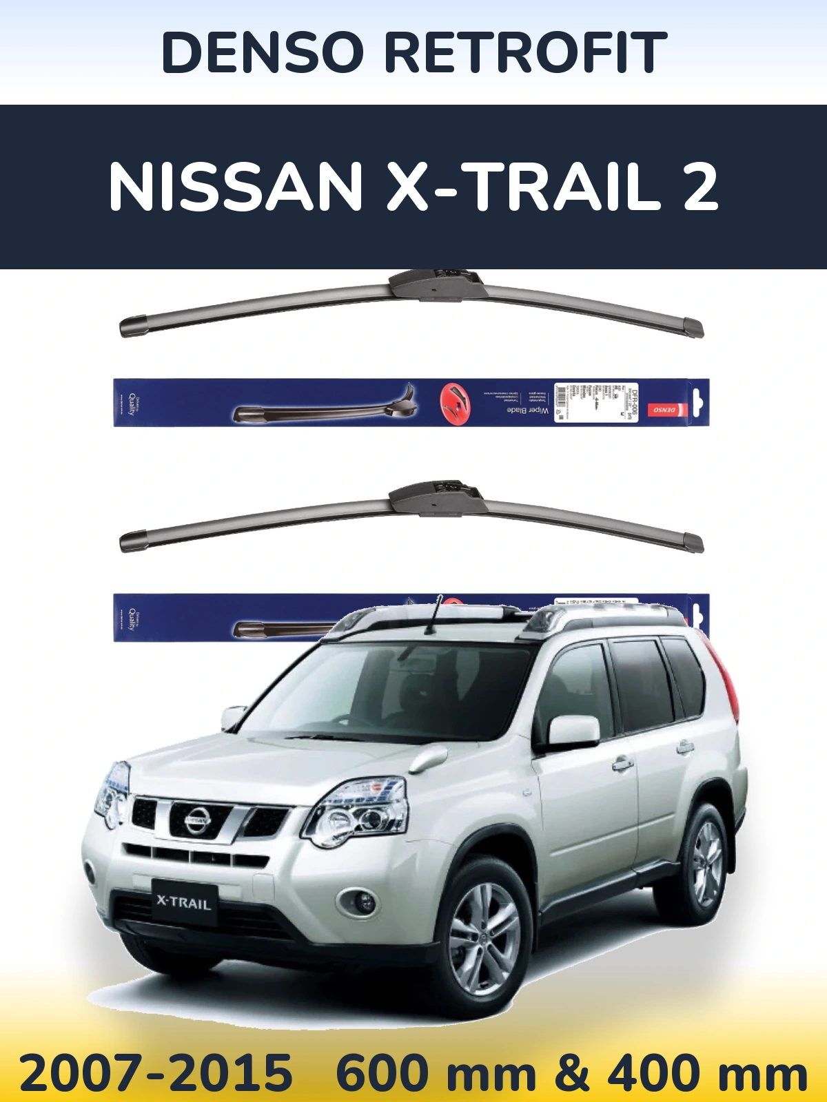 Sada předních stěračů Denso Retrofit 600 a 400 mm pro Nissan X-Trail 2 2007-2015