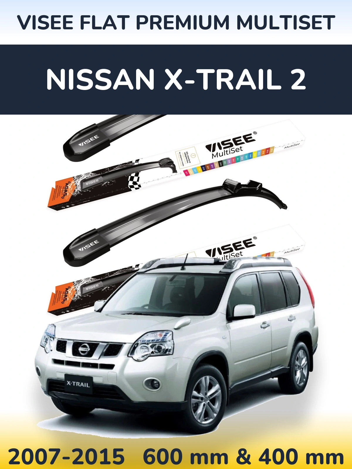 Sada předních stěračů VISEE FLAT PREMIUM MultiSet 600 a 400 mm pro Nissan X-Trail 2 2007-2015